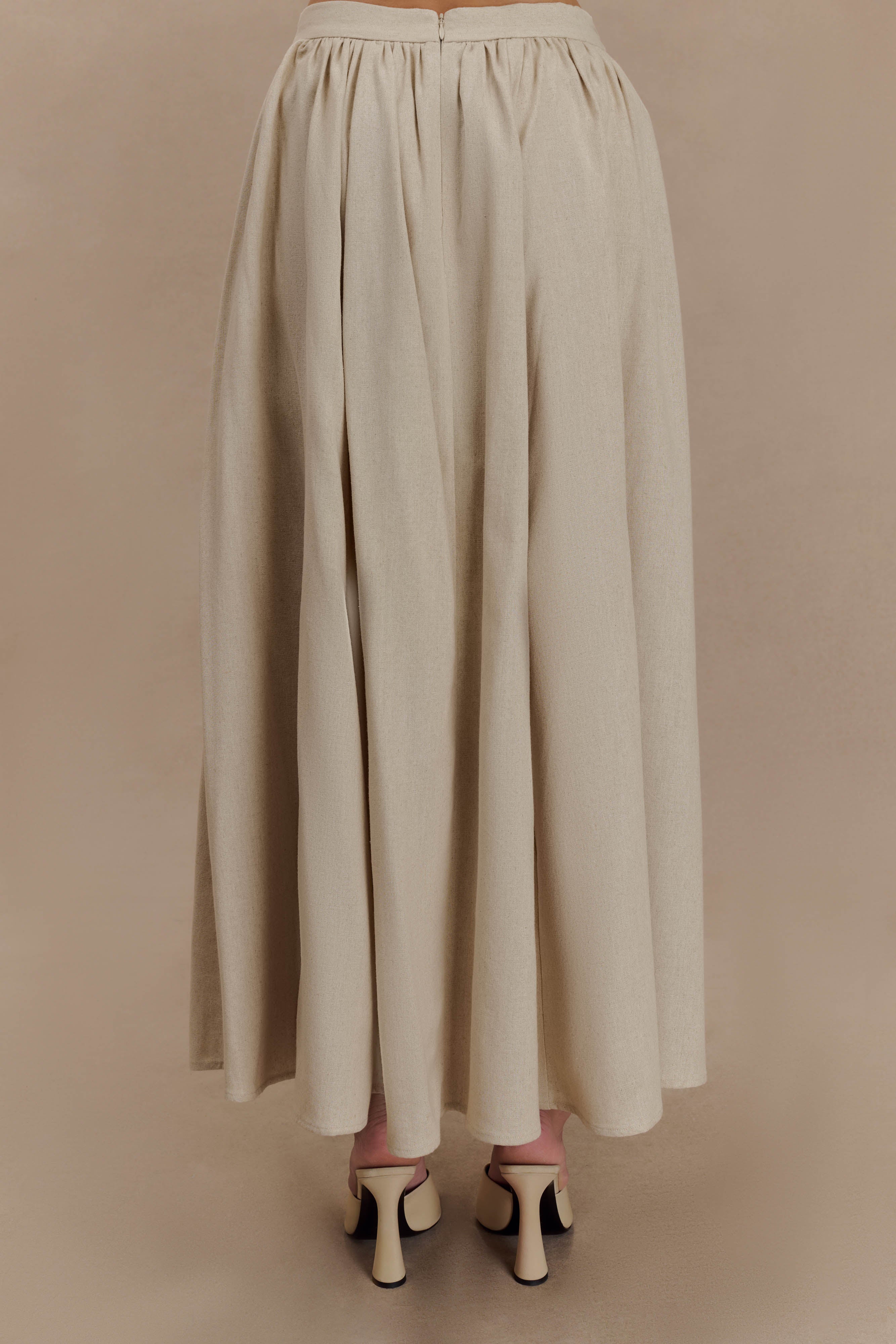 Clarence Linen A-Line Maxi Skirt - Natural - Image 3