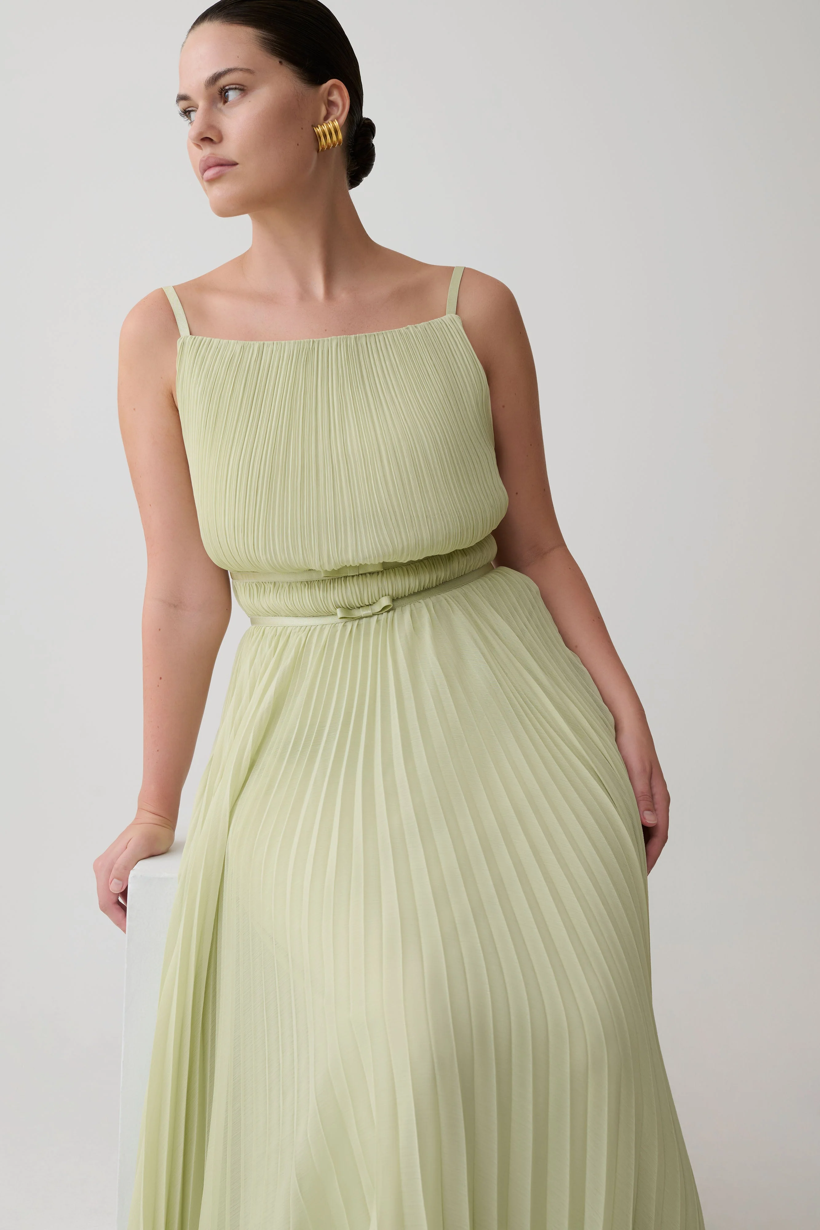 Clarisse Pleated Maxi Dress - Sage - Image 4