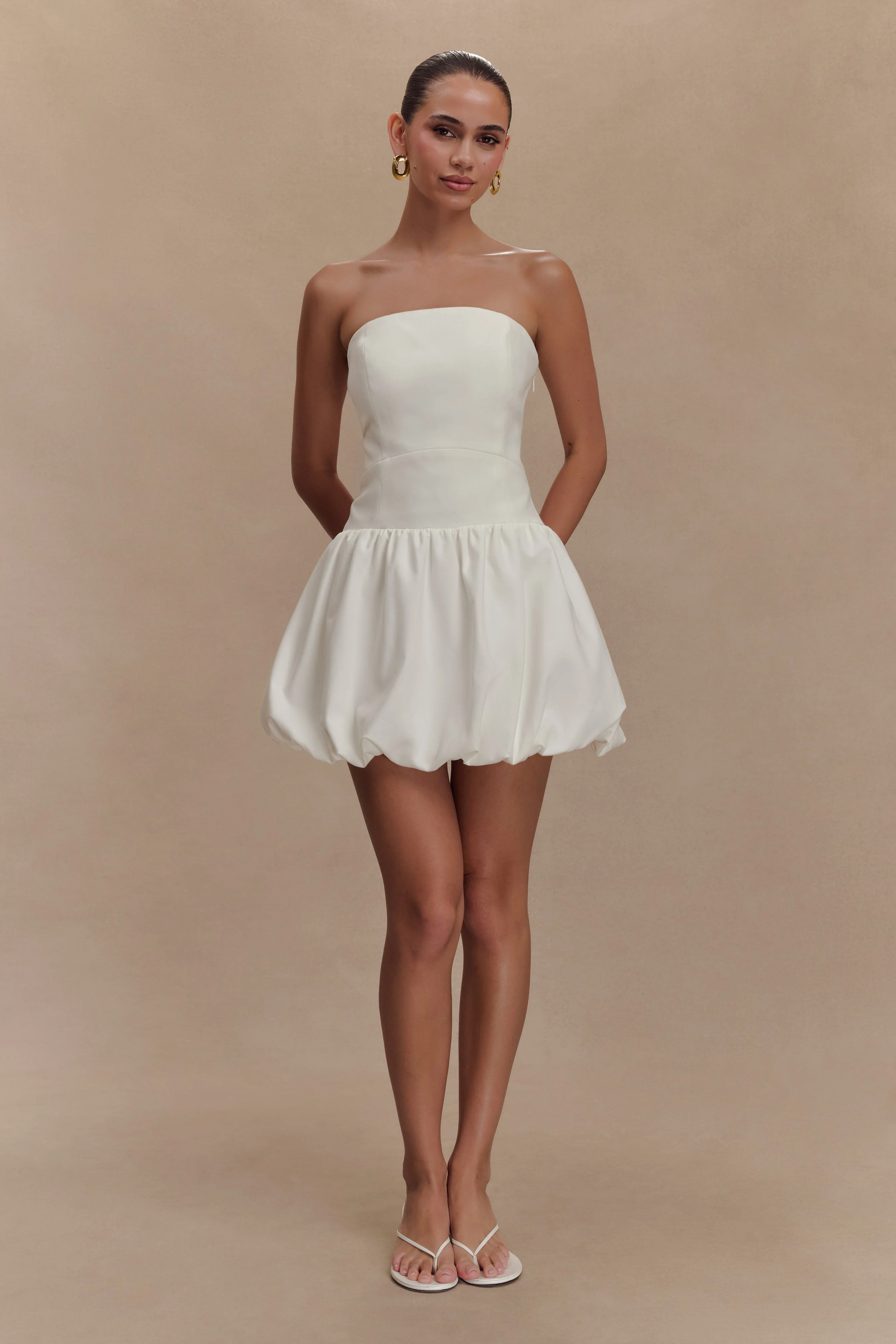 Clementina Strapless Bubble Mini Dress - White - Image 2