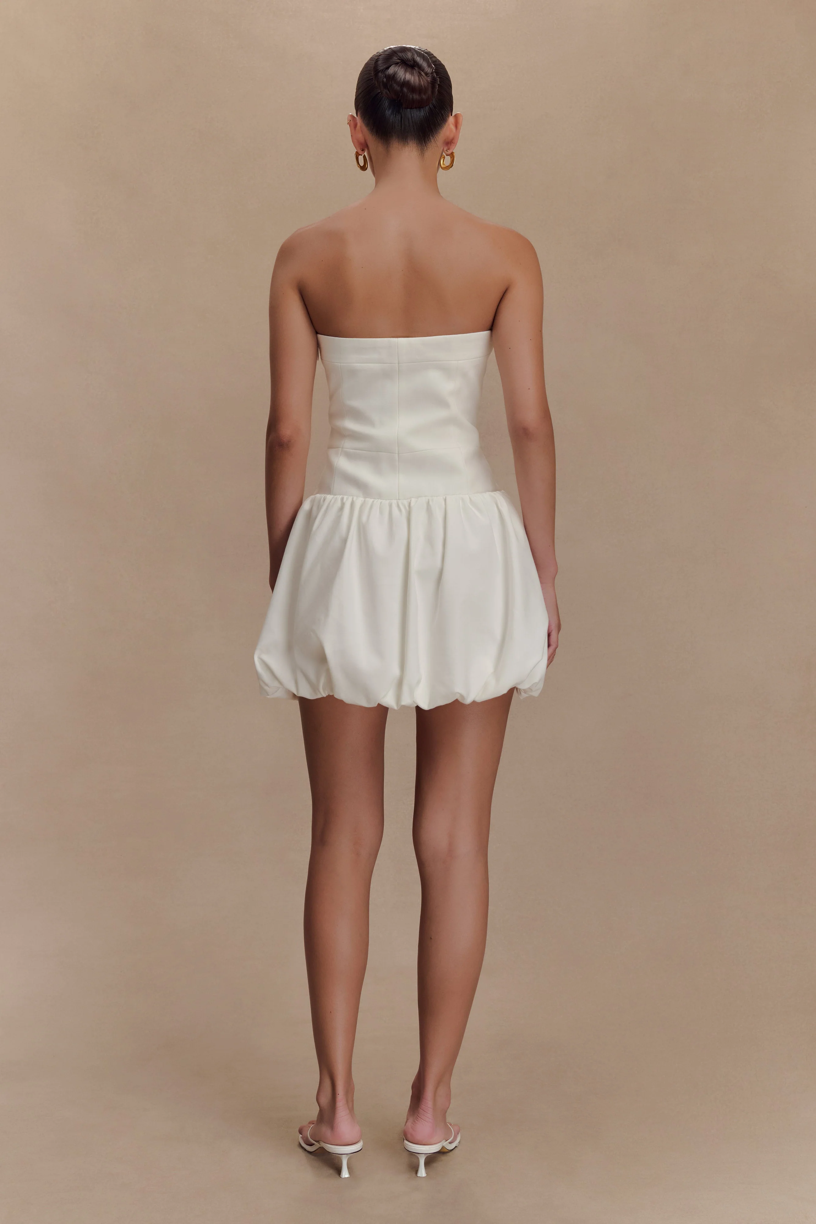 Clementina Strapless Bubble Mini Dress - White - Image 3