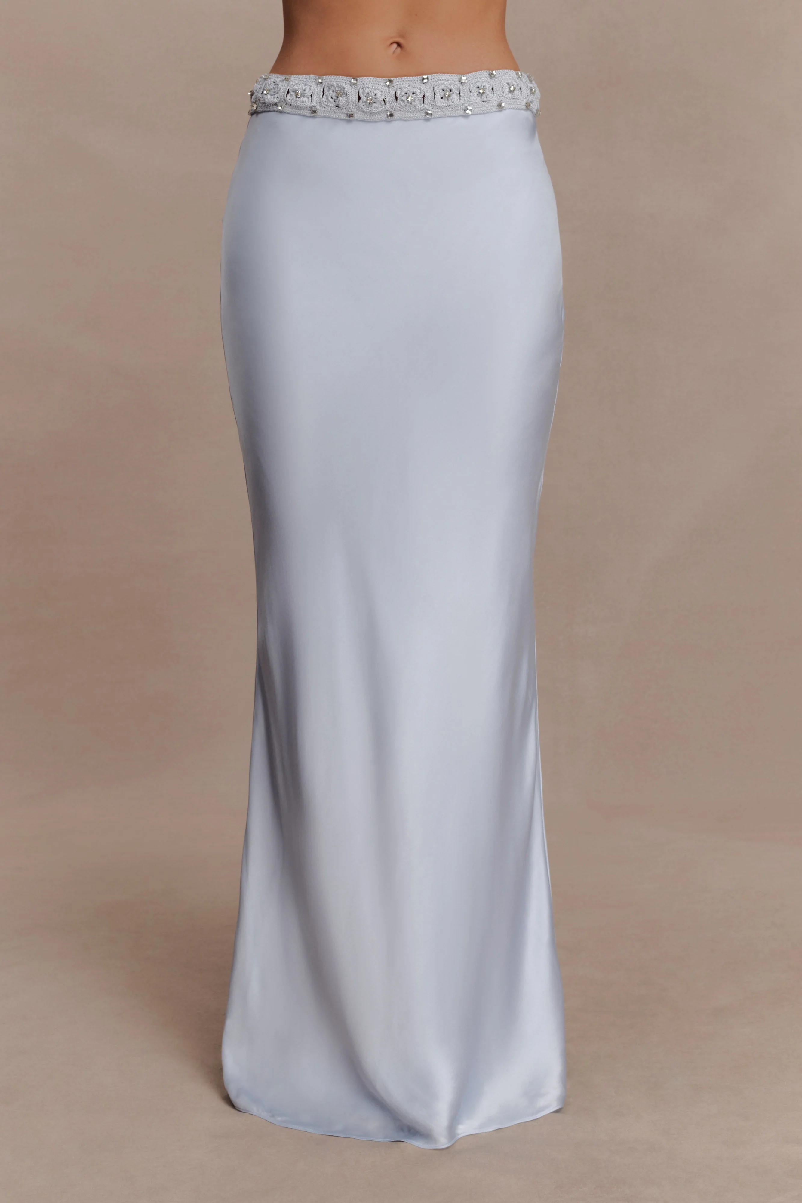 Clementine Chiffon Hand Beaded Maxi Skirt - Pale Blue - Image 6