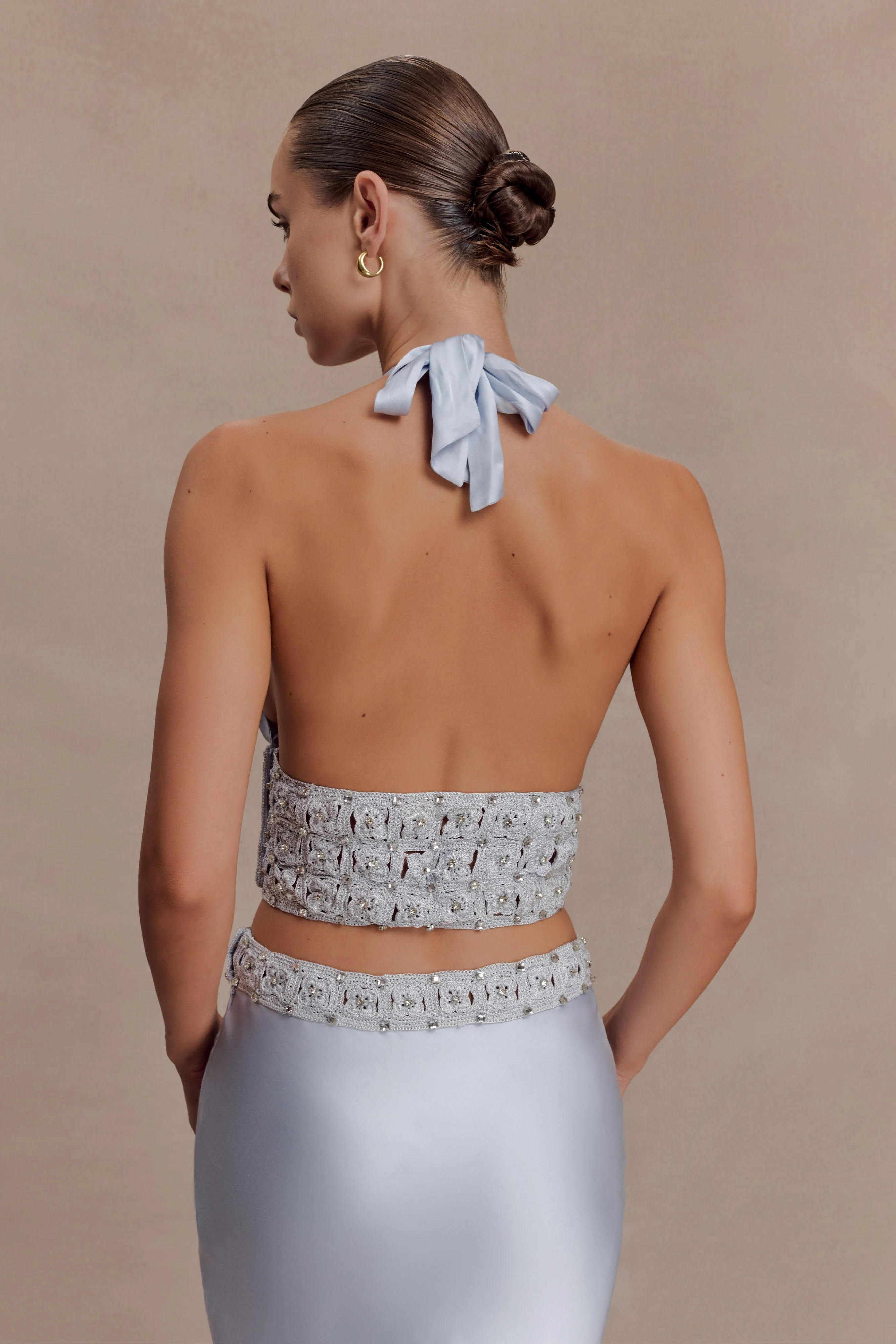 Clementine Chiffon Hand Beaded Top - Pale Blue - Image 2