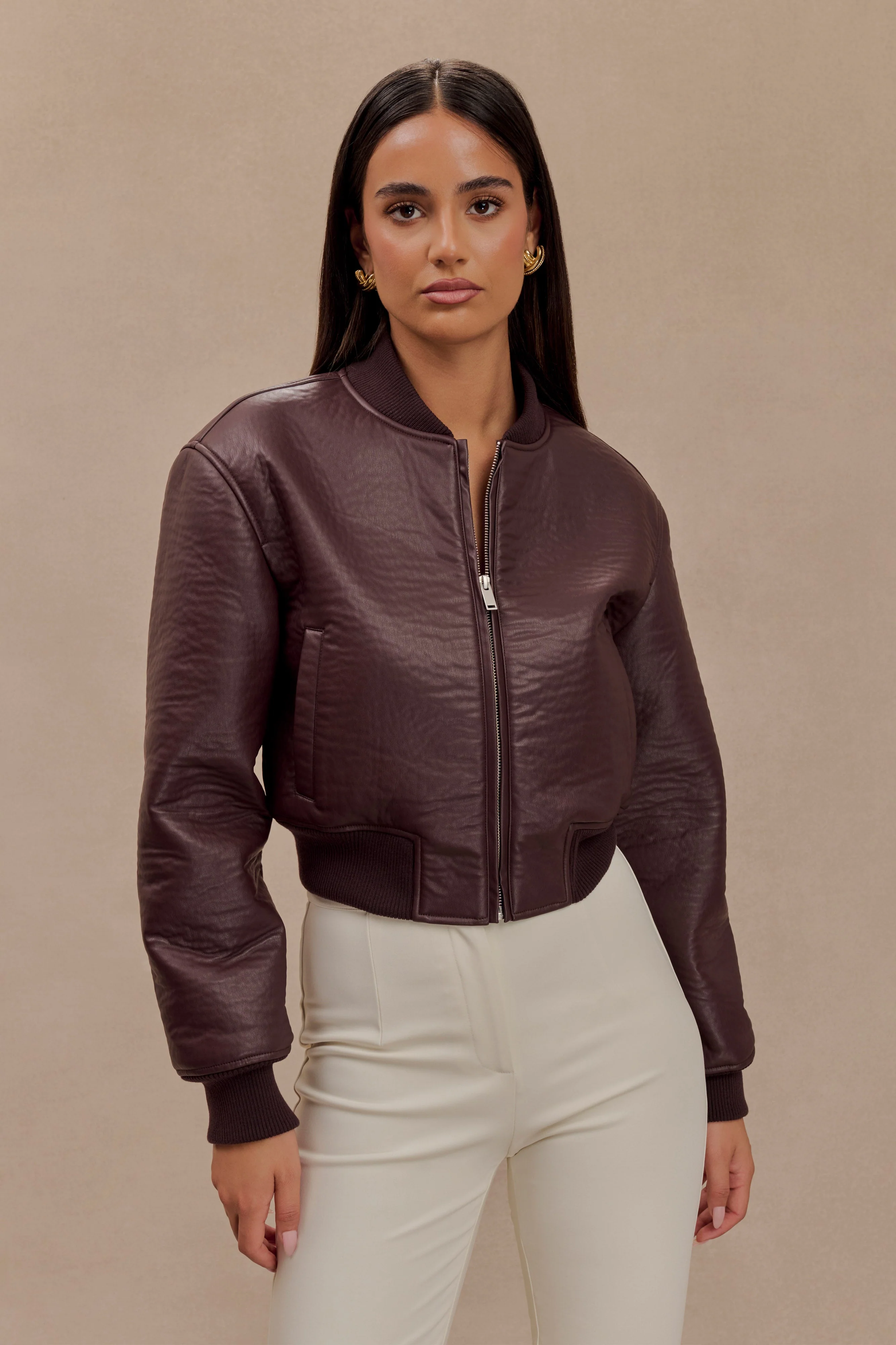 Codi Faux Leather Bomber Jacket - Merlot - Image 2