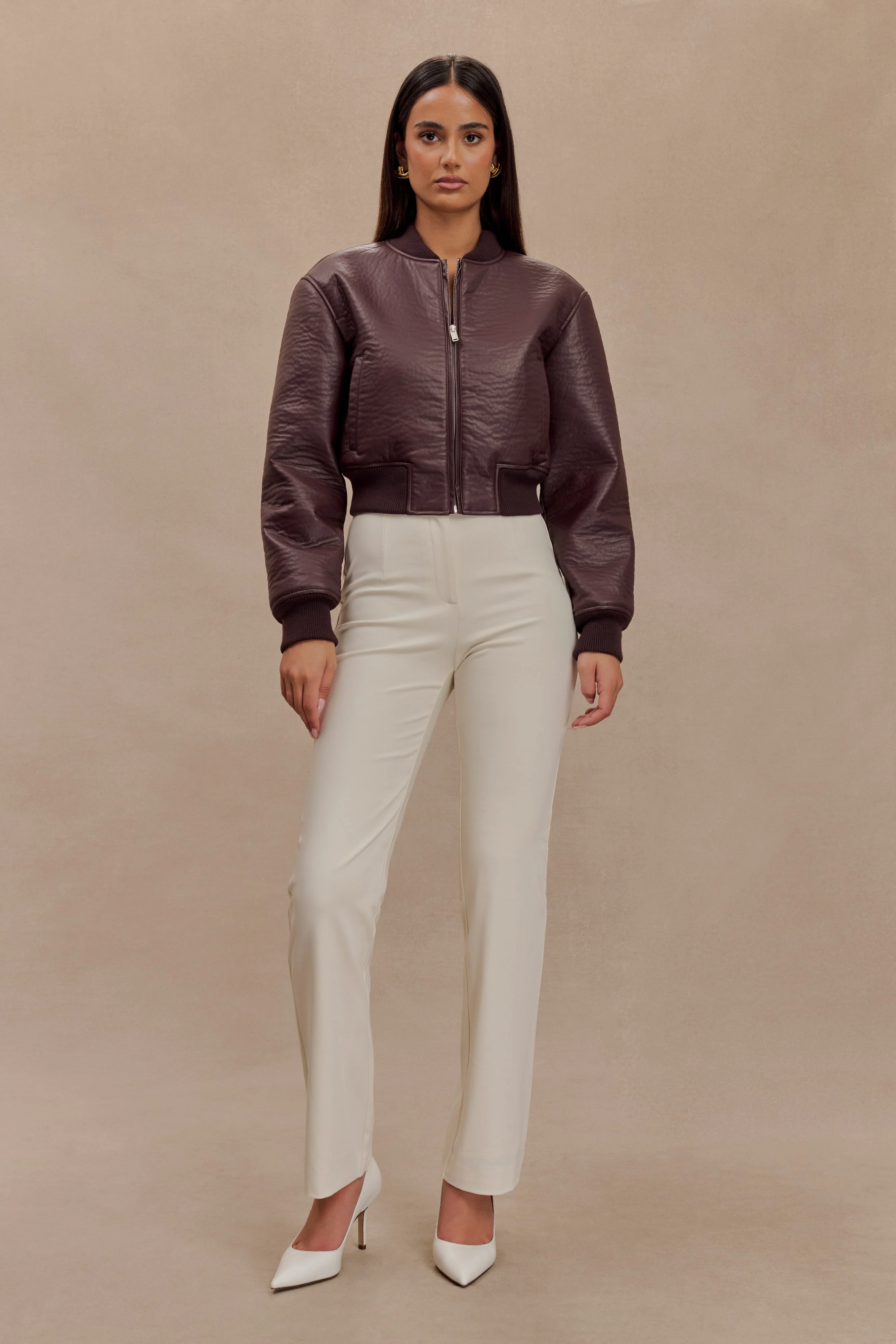 Codi Faux Leather Bomber Jacket - Merlot - Image 5