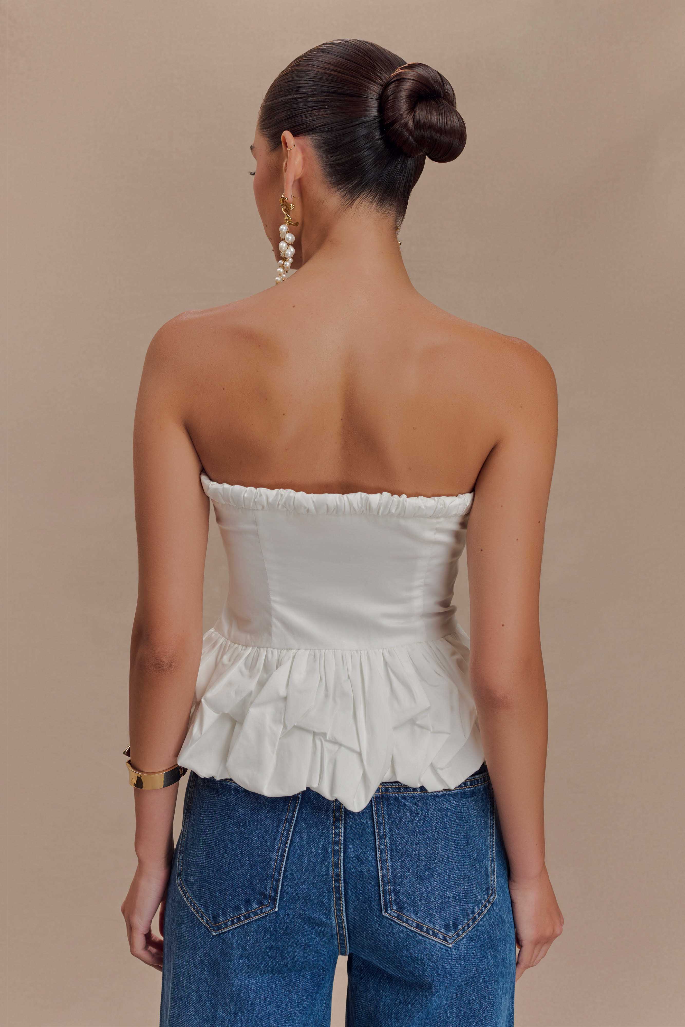 Cora Ruched Strapless Top - White - Image 2