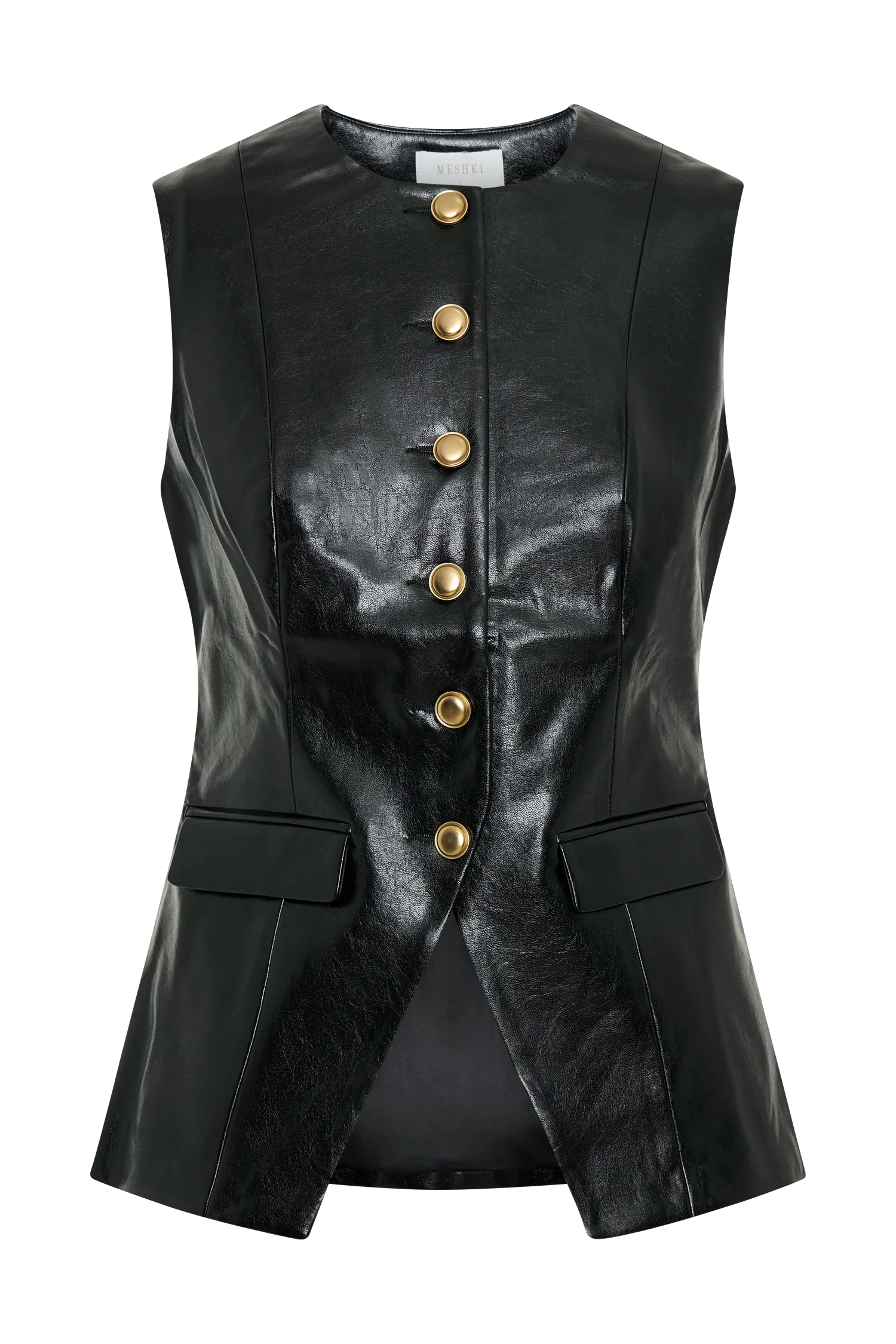 Coralia Faux Leather Sleeveless Vest - Black - Image 11