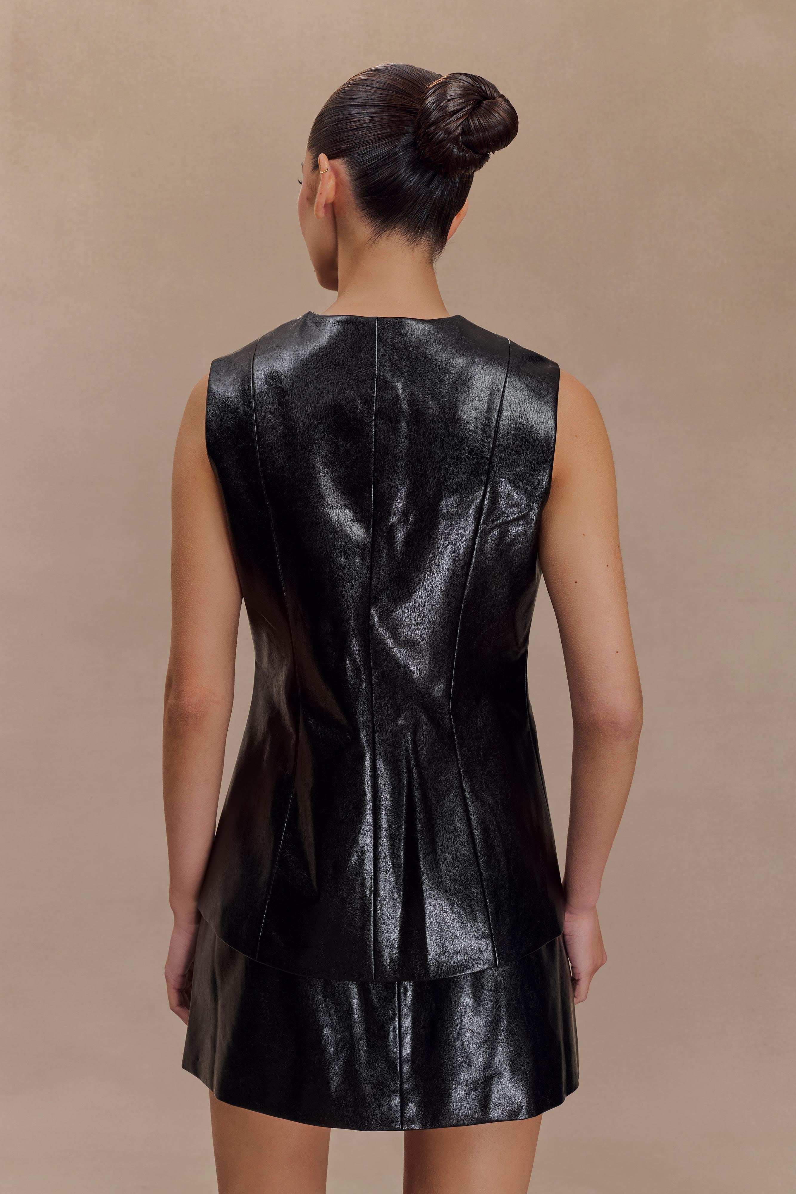 Coralia Faux Leather Sleeveless Vest - Black - Image 3
