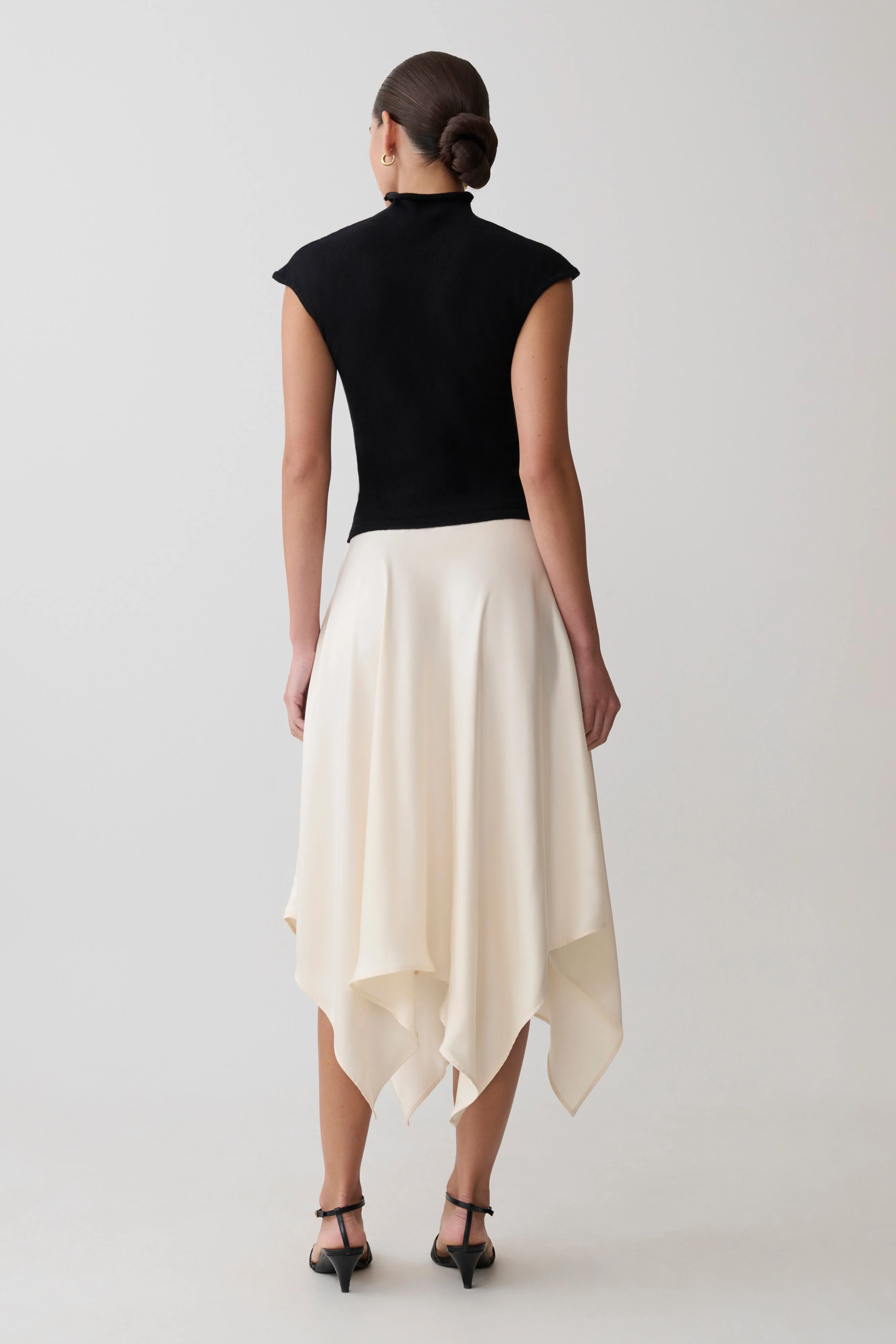 Coralie Asymmetric Satin Midi Skirt - Ivory - Image 3