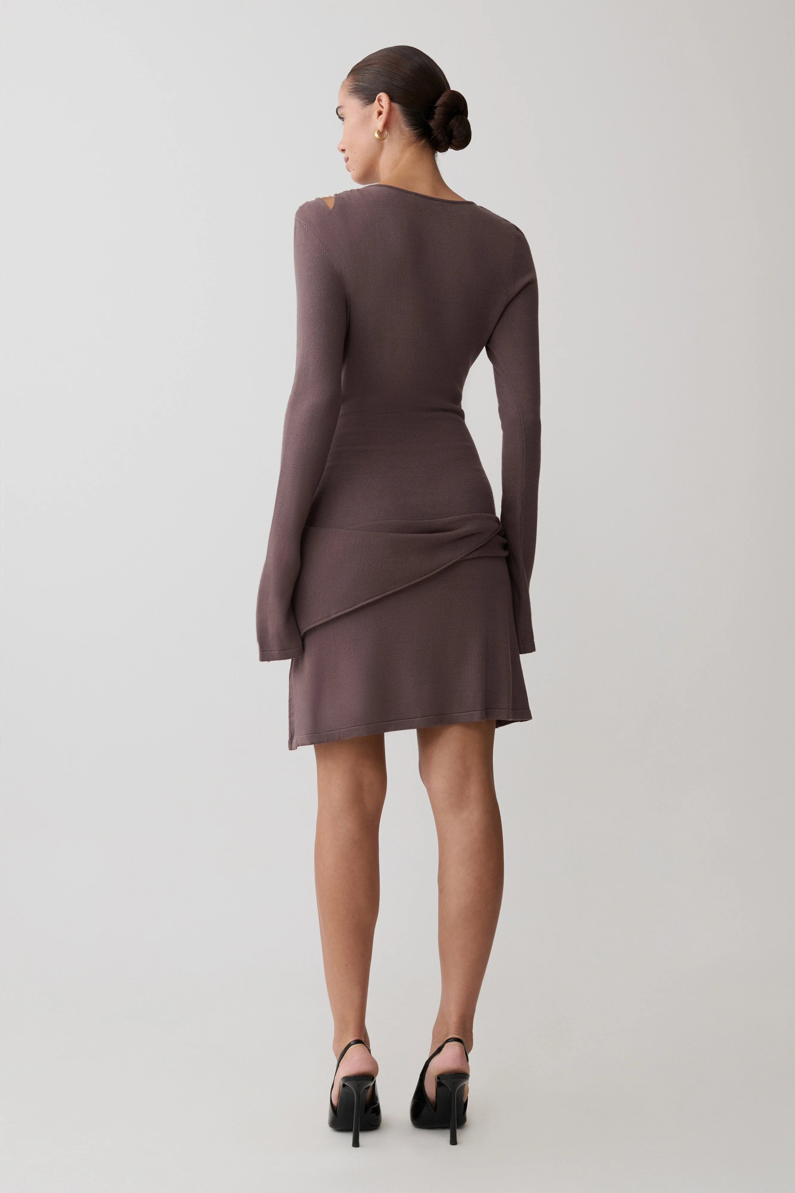 Cresida Knit Long Sleeve Mini Dress With Hardware - Peppercorn - Image 3