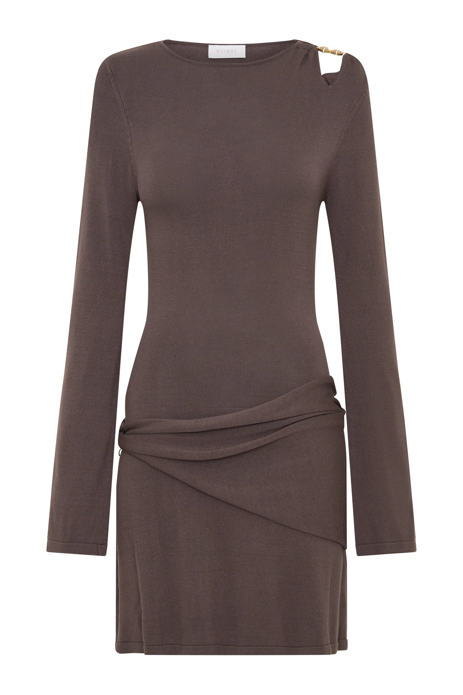 Cresida Knit Long Sleeve Mini Dress With Hardware - Peppercorn - Image 8