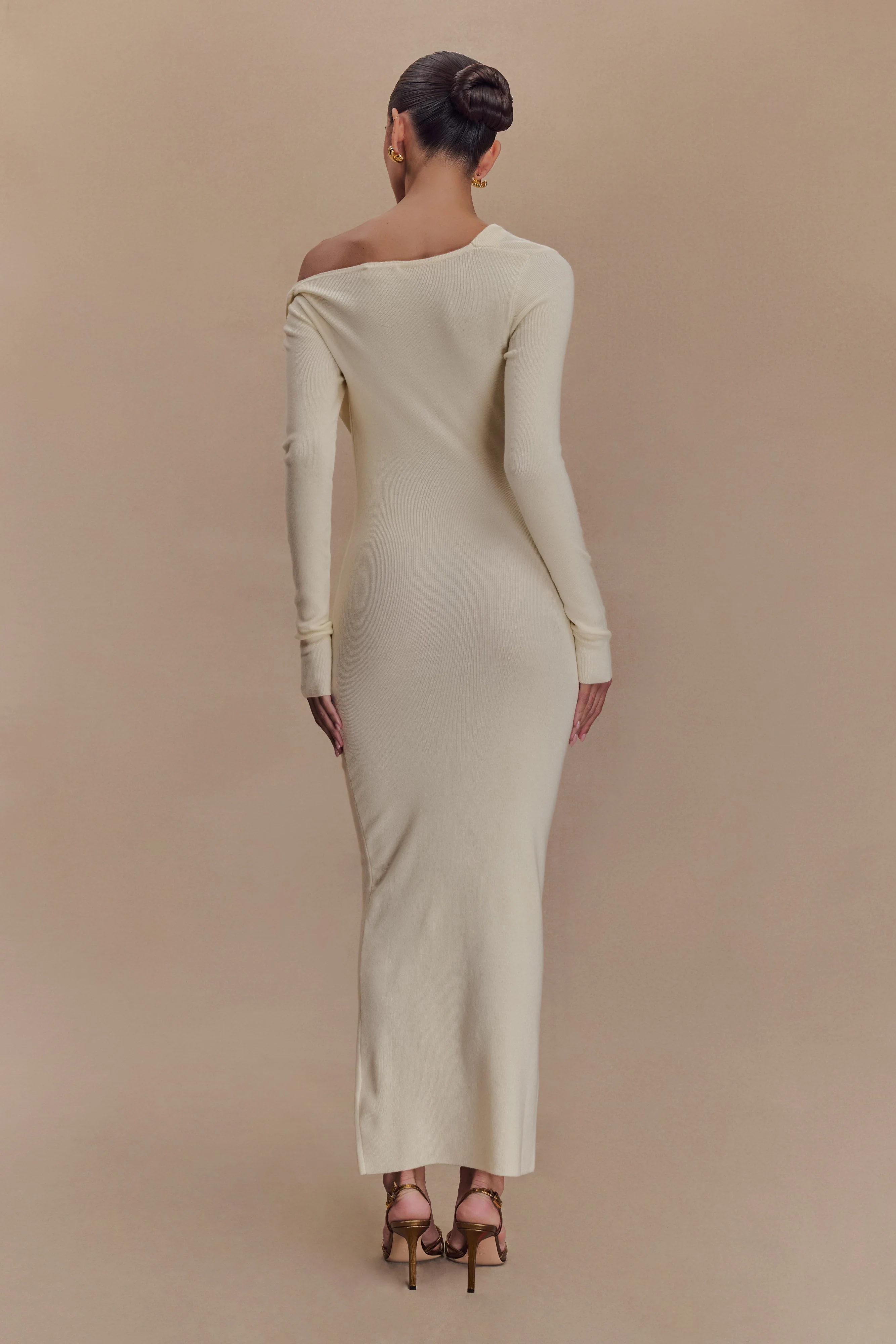 Culver Draped Twist Knit Midi Dress - Cream - Image 2