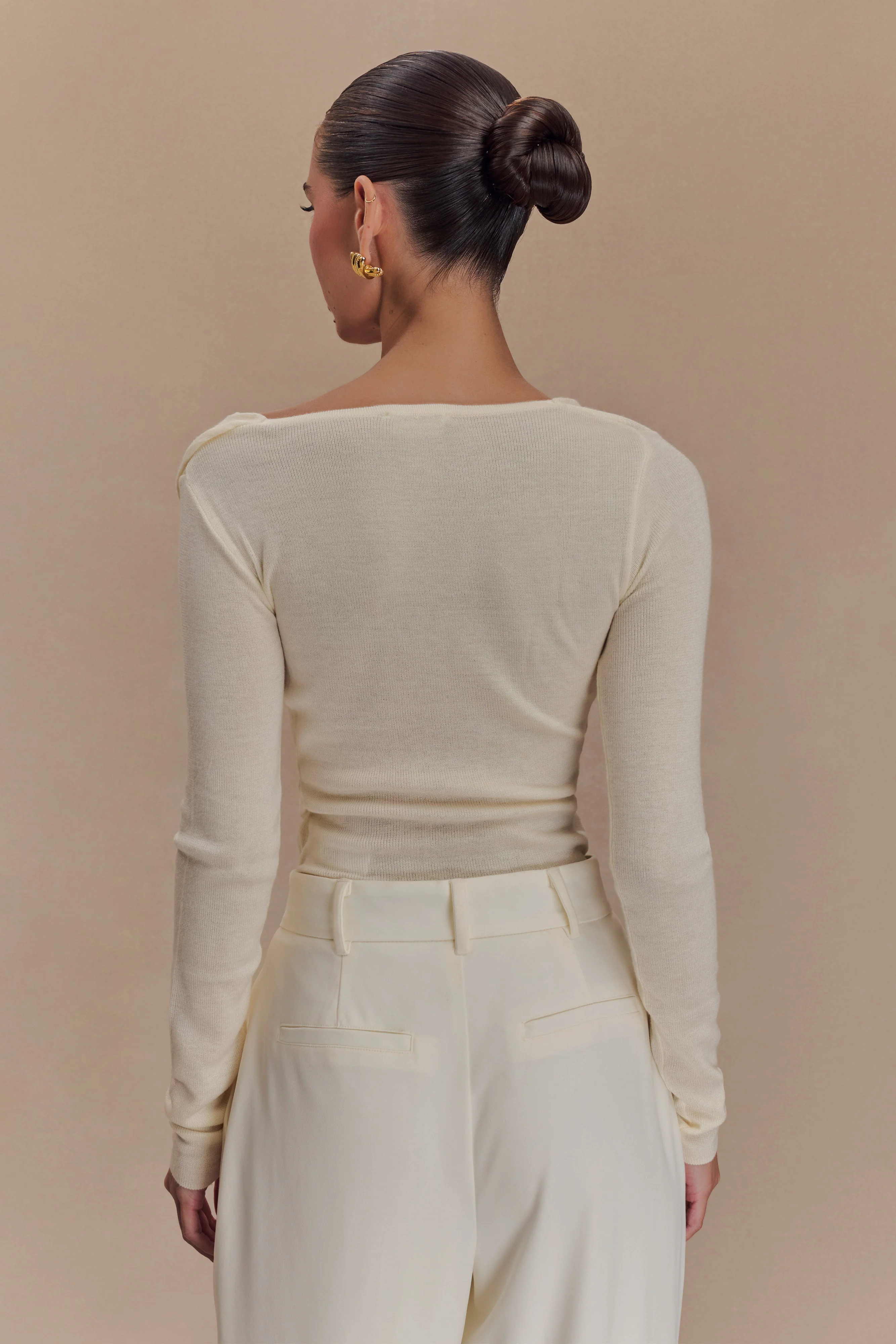 Culver Draped Twist Knit Top - Cream - Image 2