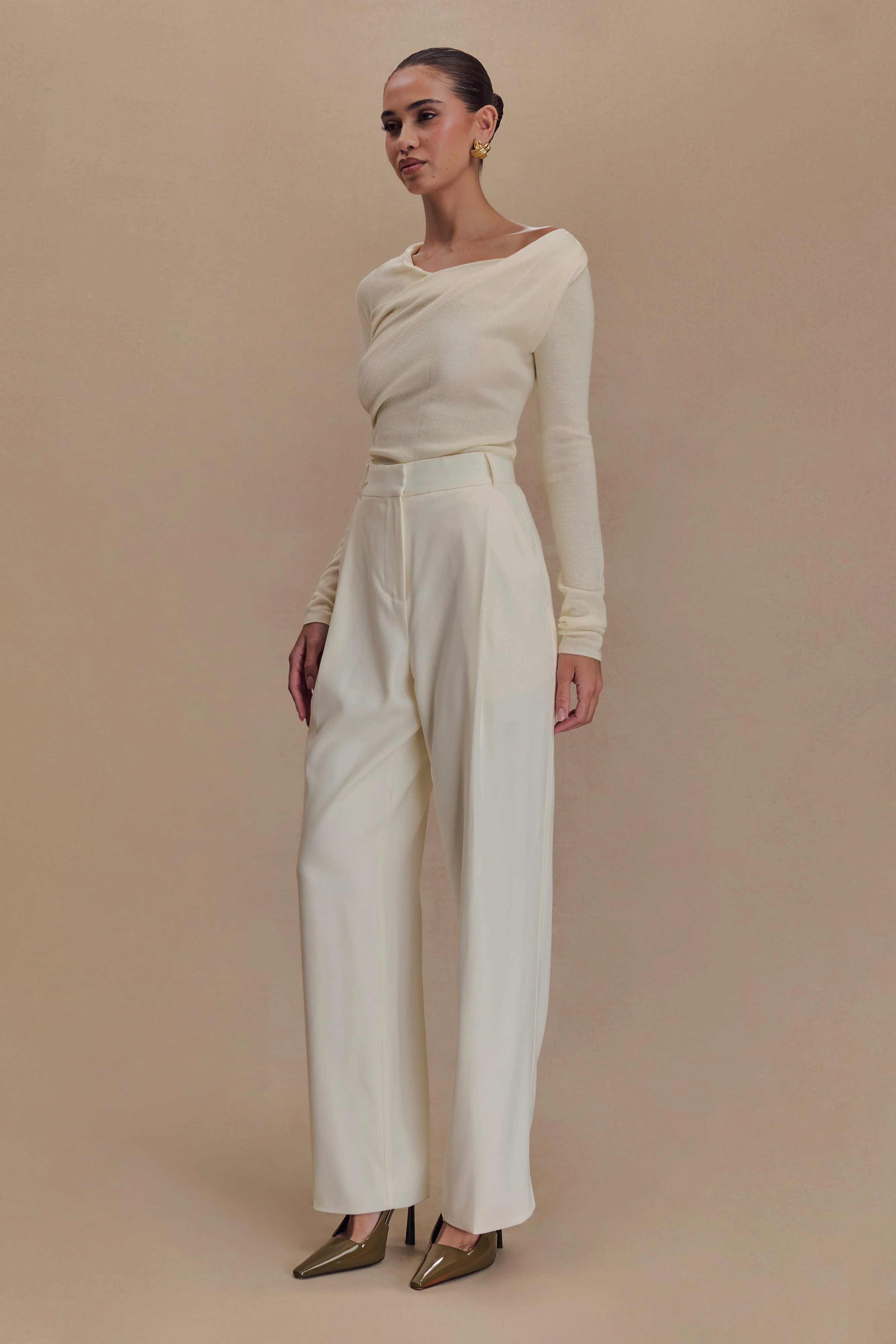 Culver Draped Twist Knit Top - Cream - Image 3