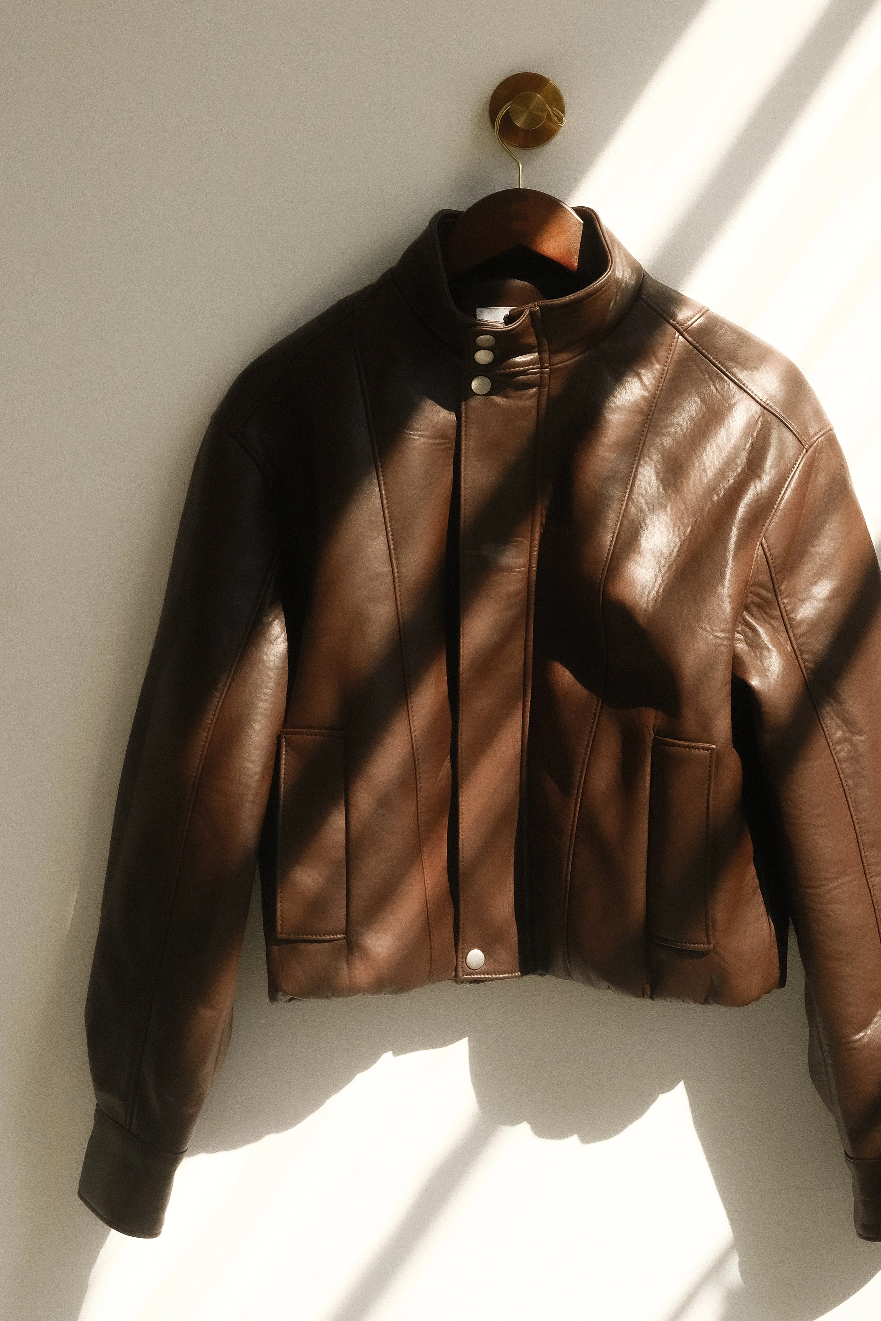 Curtis Faux Leather Bomber Jacket - Dark Chocolate - Image 8