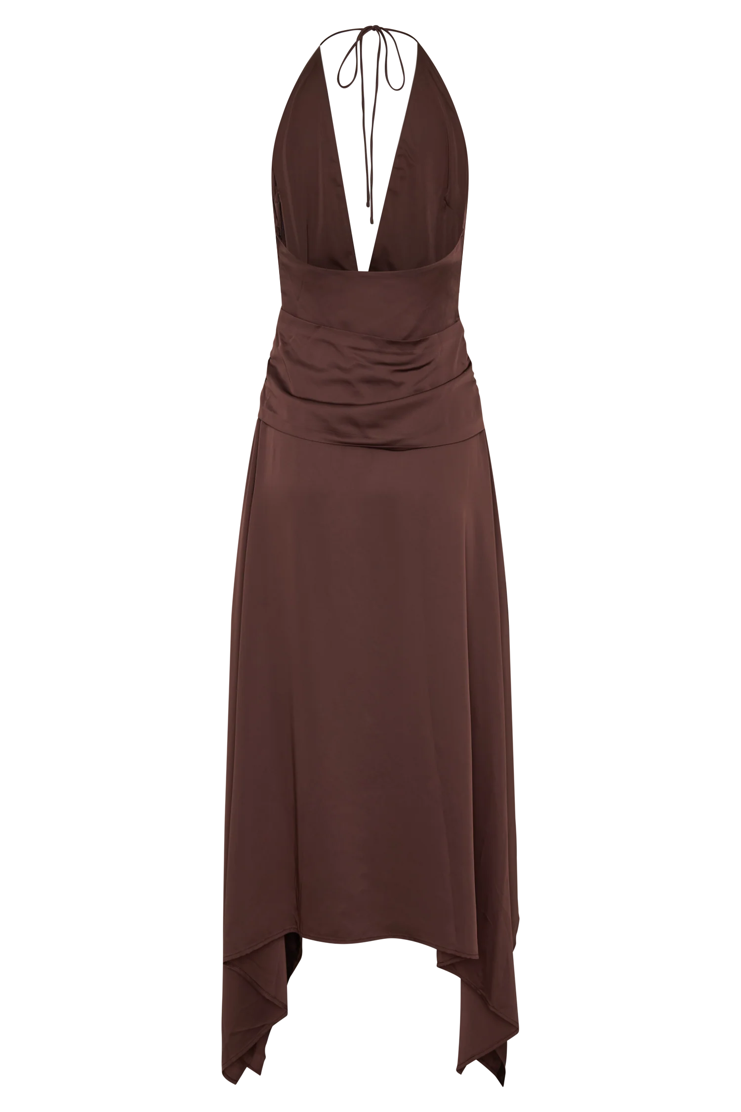 Cyra Plunge Satin Midi Dress - Dark Chocolate - Image 9