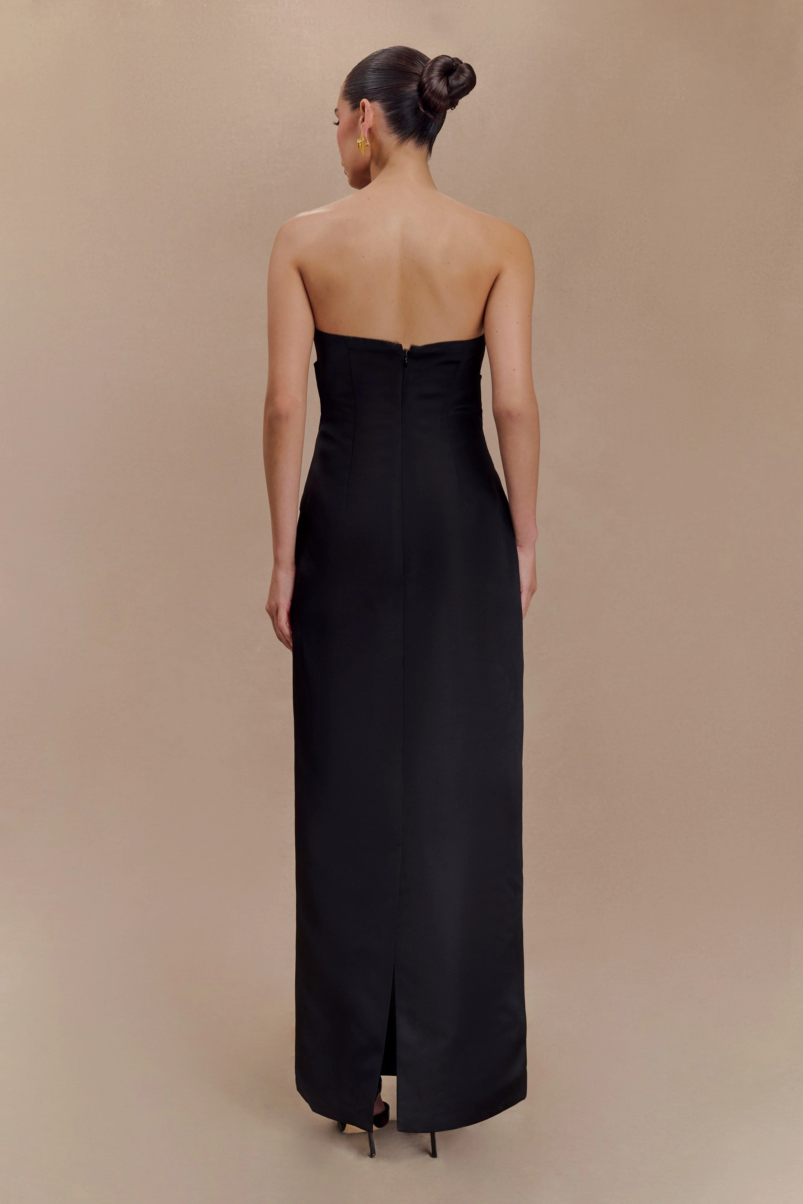 Cyrill Strapless Satin Structured Maxi Dress - Black - Image 4