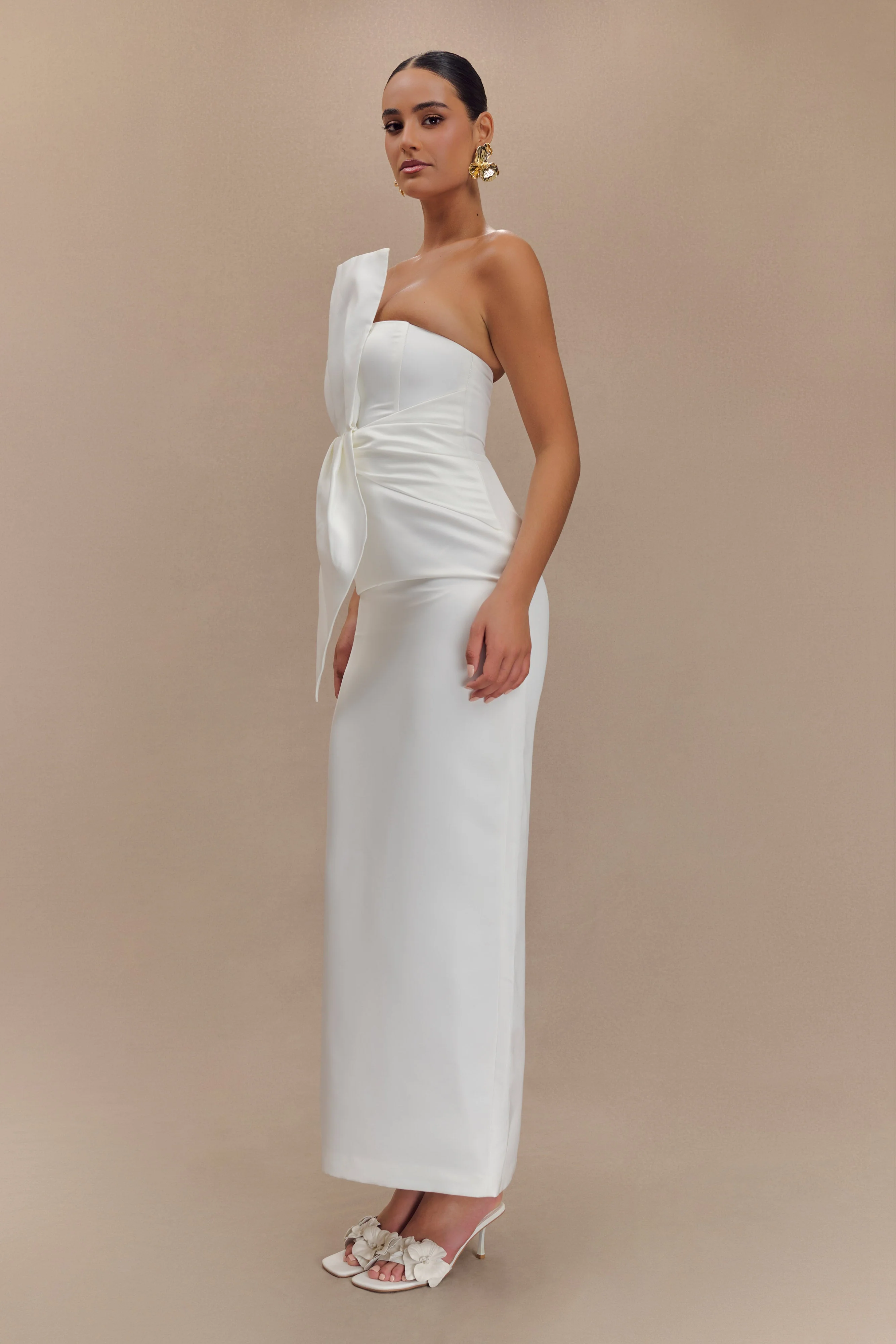 Cyrill Strapless Satin Structured Maxi Dress - White - Image 4