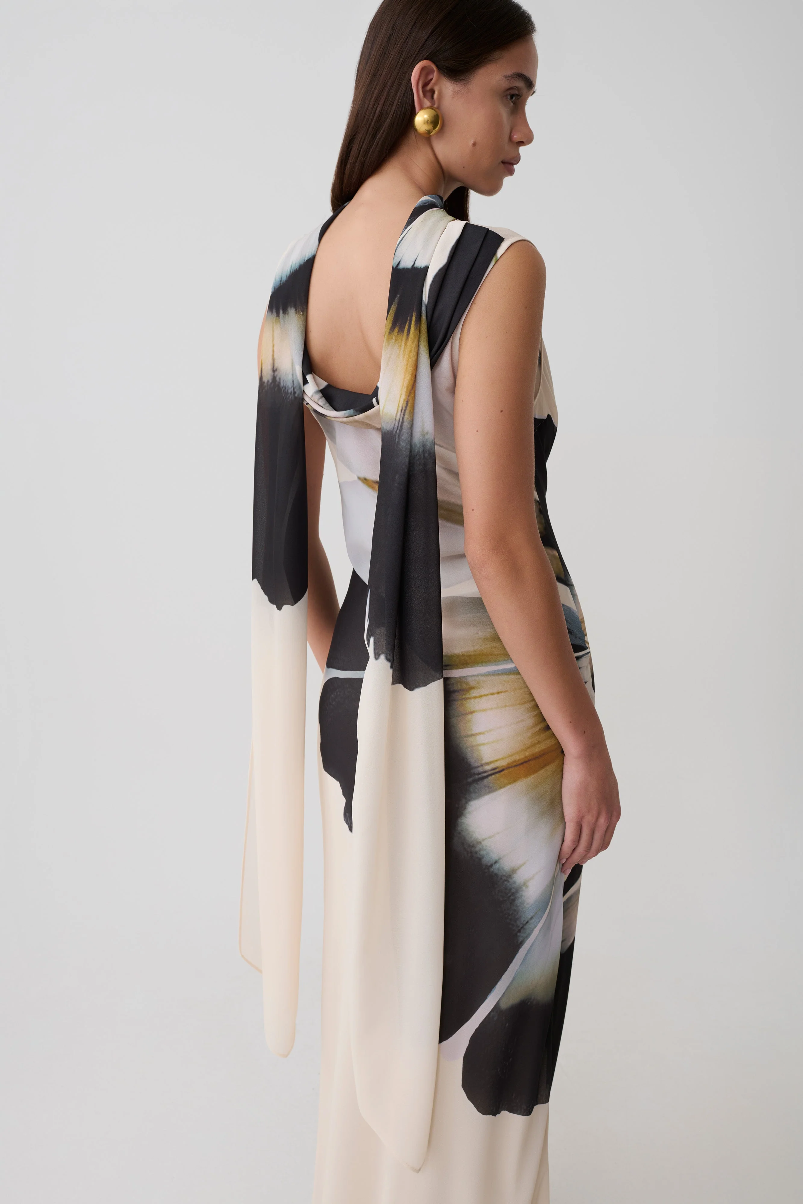 Dakota Chiffon Maxi Dress With Scarf - Ivory Oversized Floral Print - Image 3