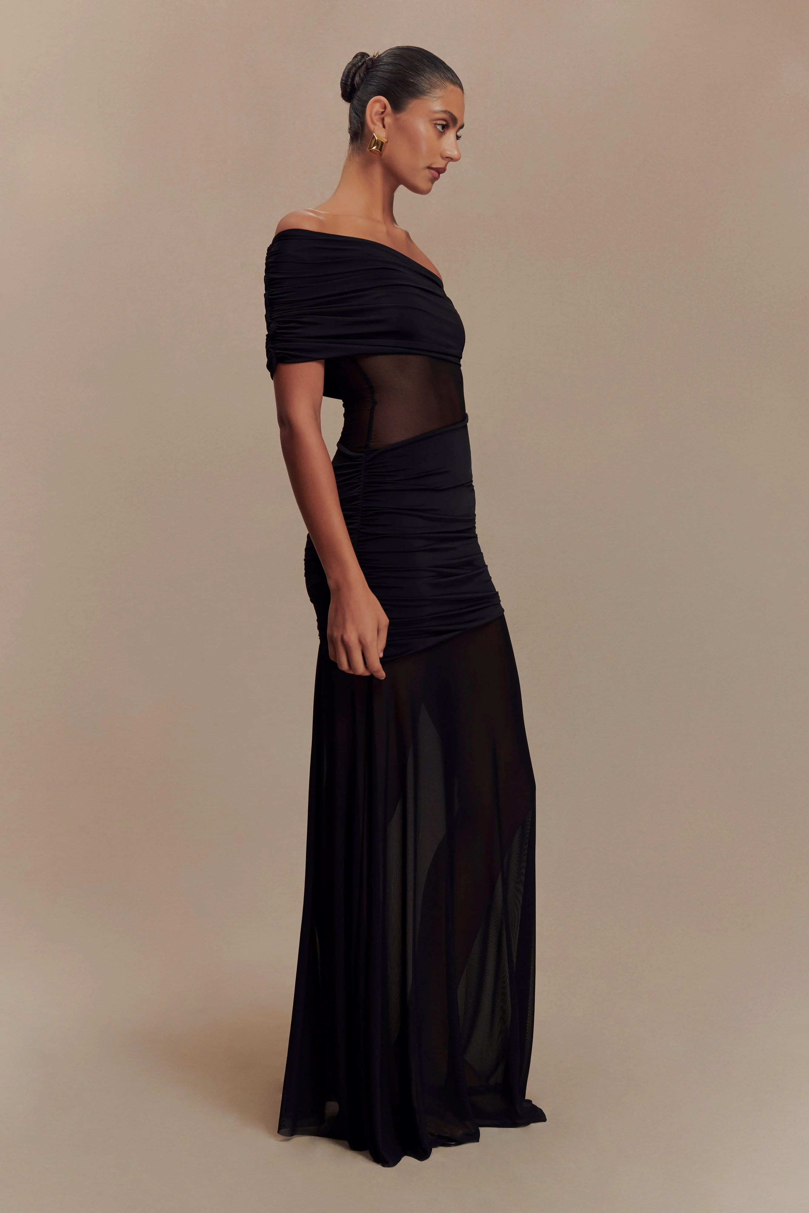 Dallas One Shoulder Mesh Maxi Dress - Black - Image 6
