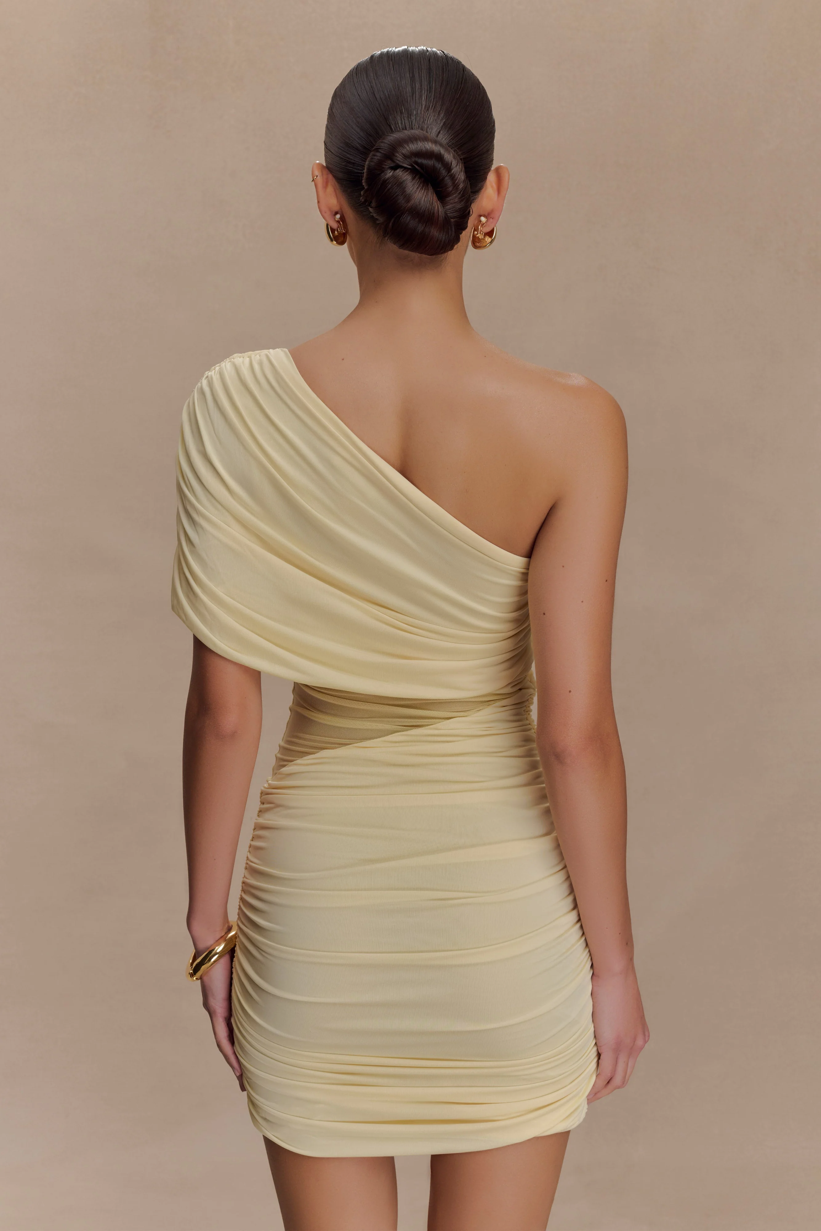 Dallas One Shoulder Mesh Mini Dress - Lemon - Image 2