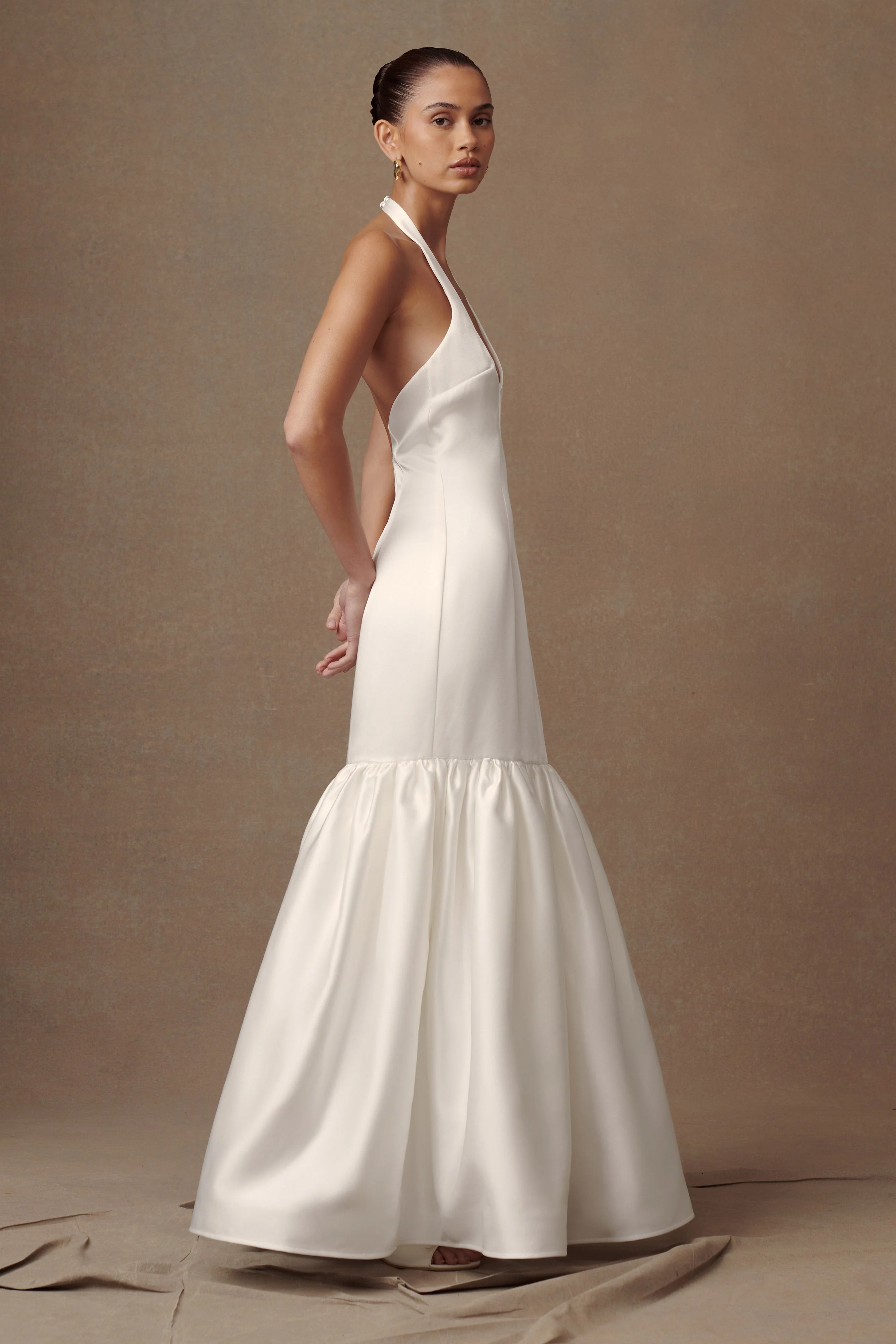 Danica Satin Halter Wedding Gown - White - Image 4
