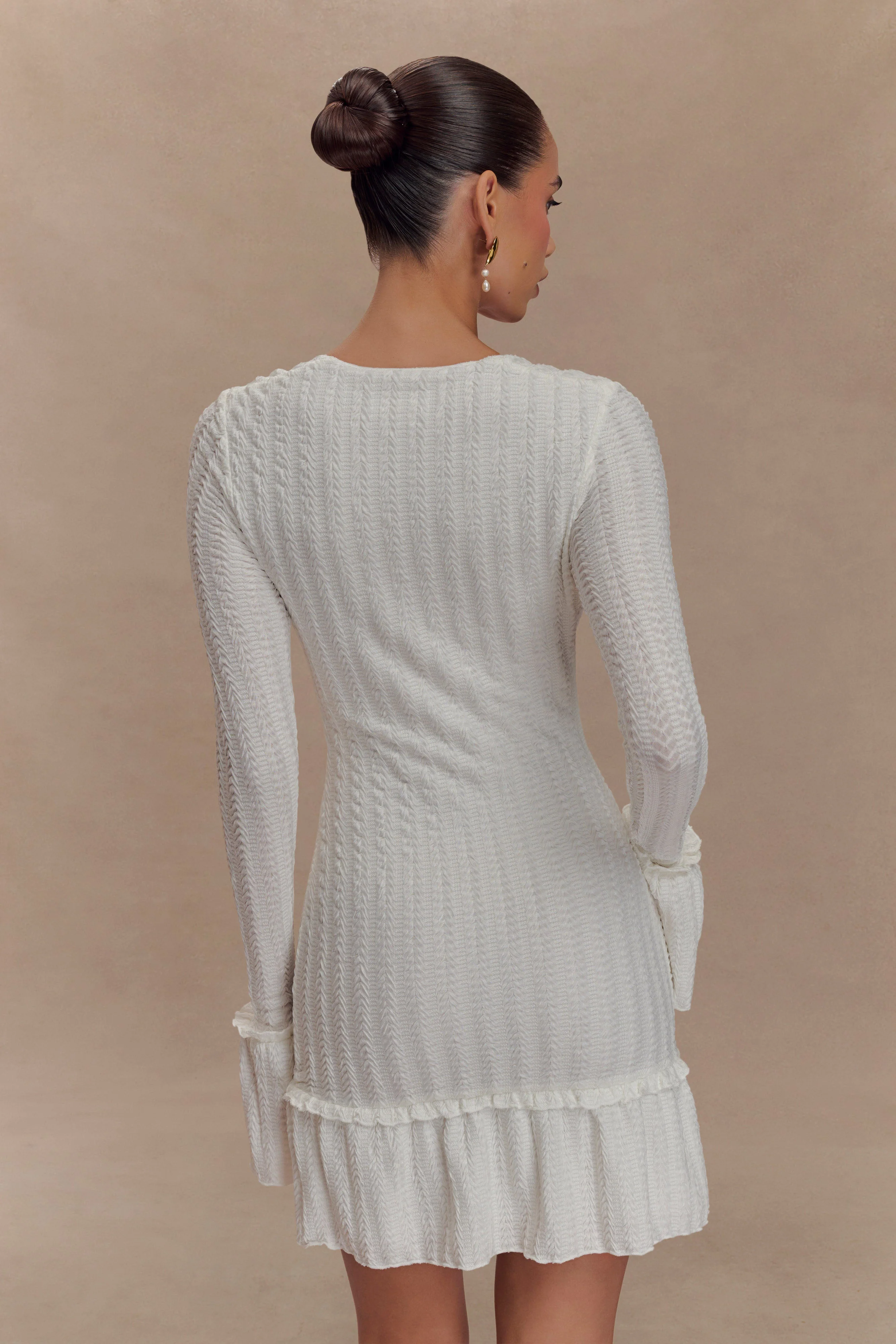 Daphne Pointelle Long Sleeve Mini Dress - Ivory - Image 2