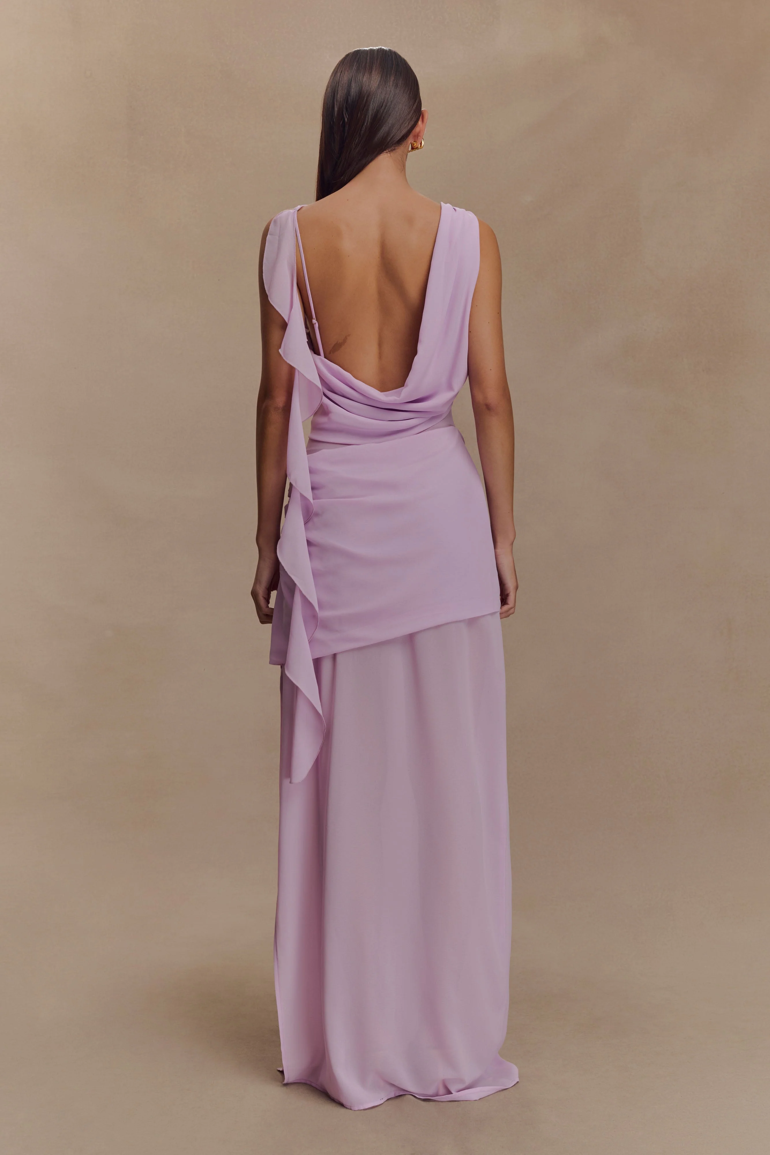 Daria Draped Chiffon Maxi Dress - Light Lilac - Image 2