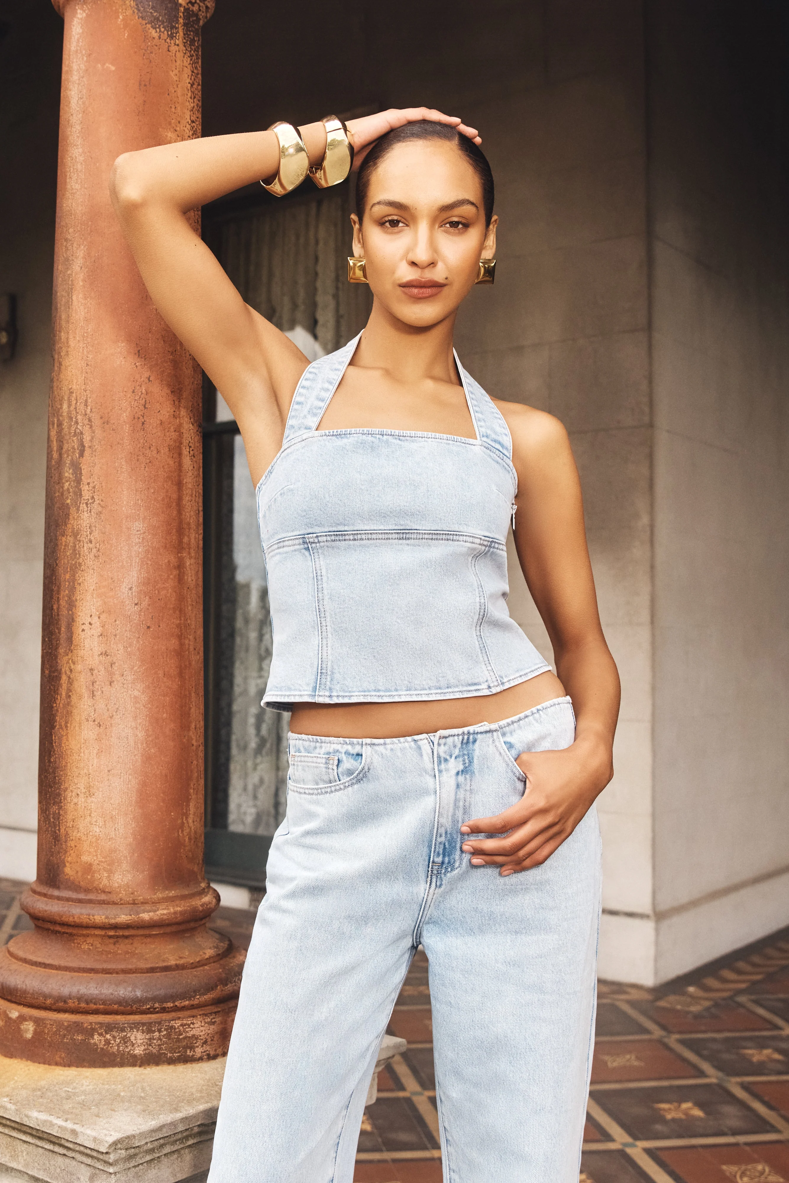Dayna Denim Halter Top - Light Blue - Image 2