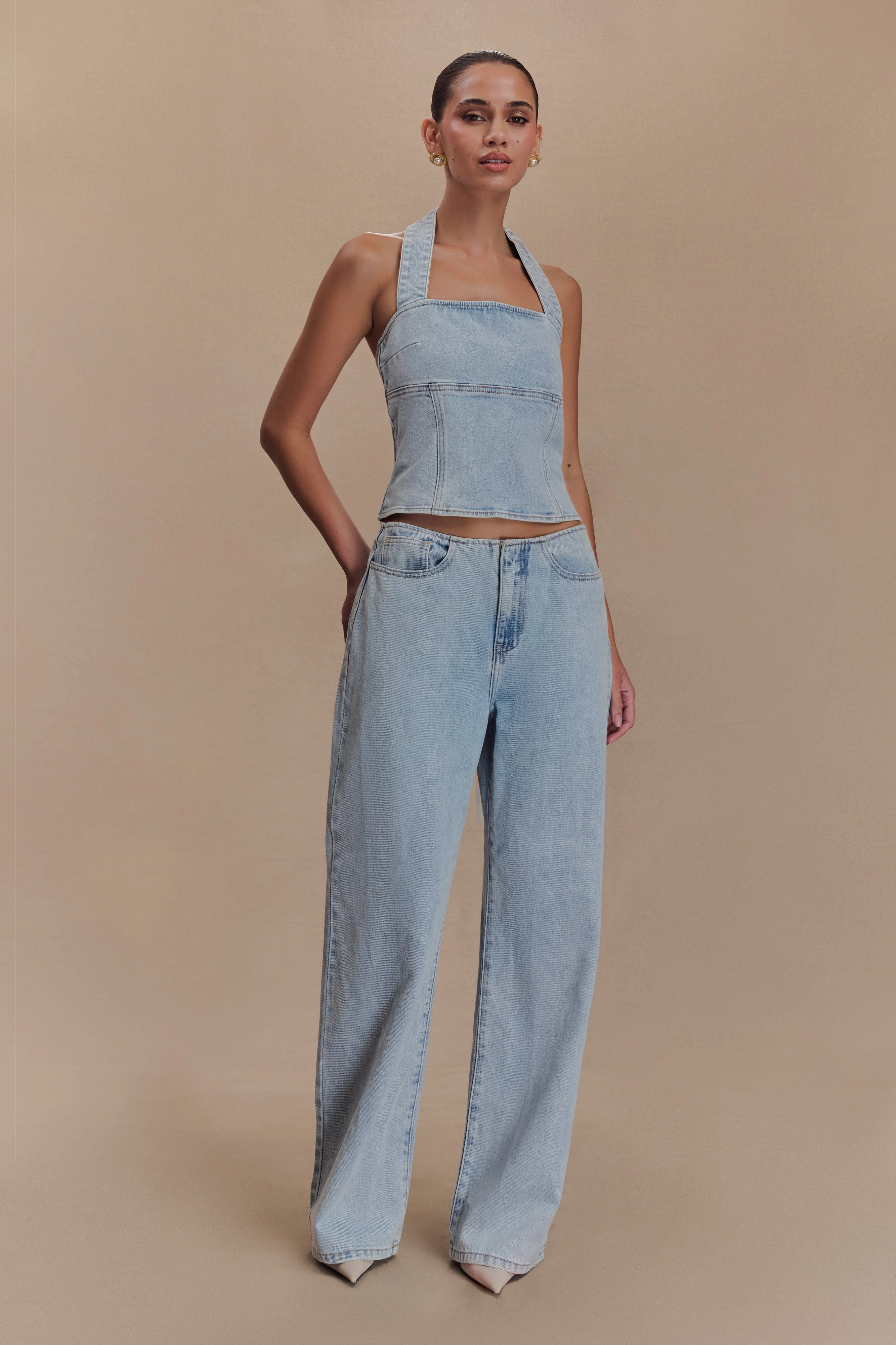 Dayna Denim Halter Top - Light Blue - Image 3