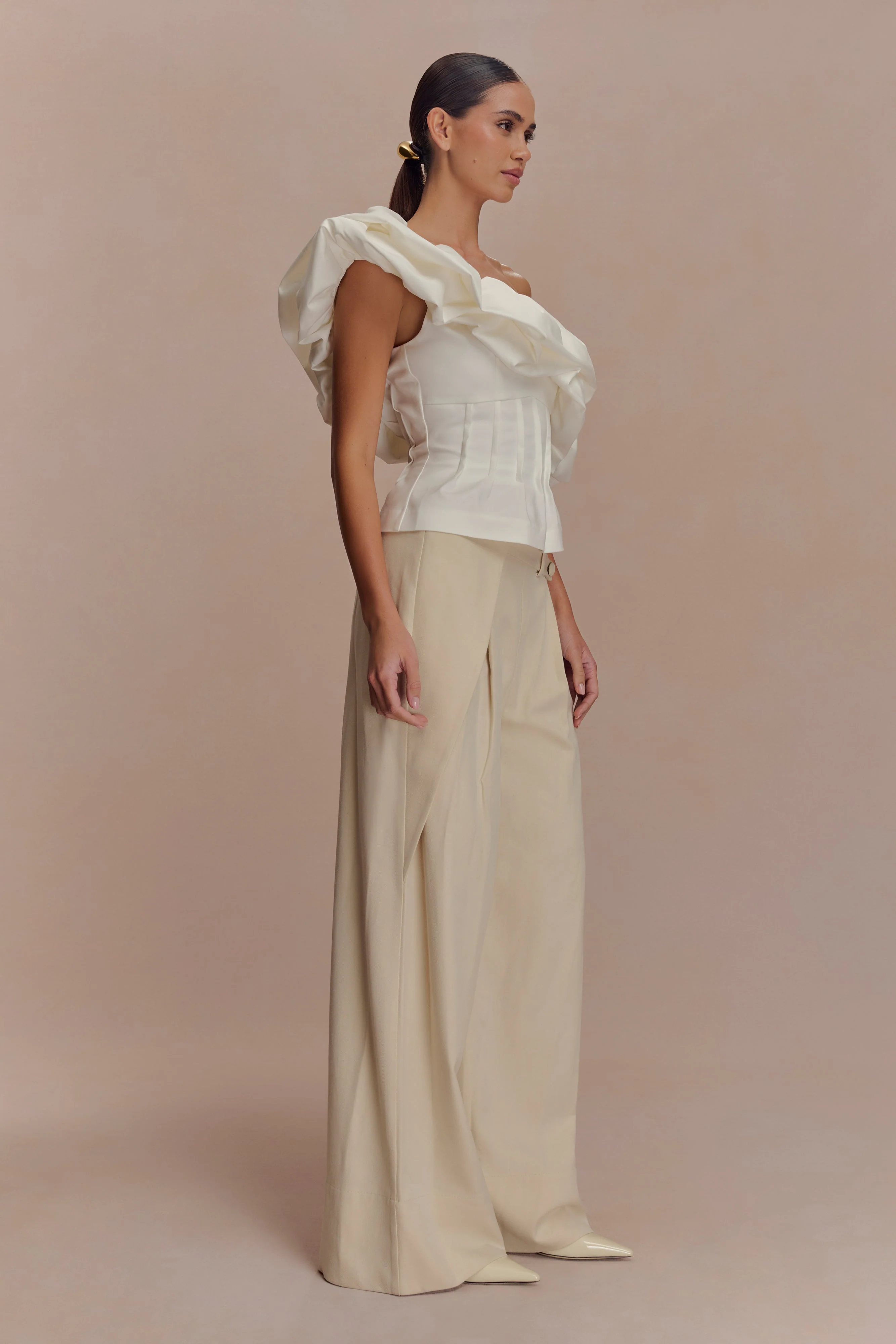 Debbie One Shoulder Bubble Top - White - Image 4