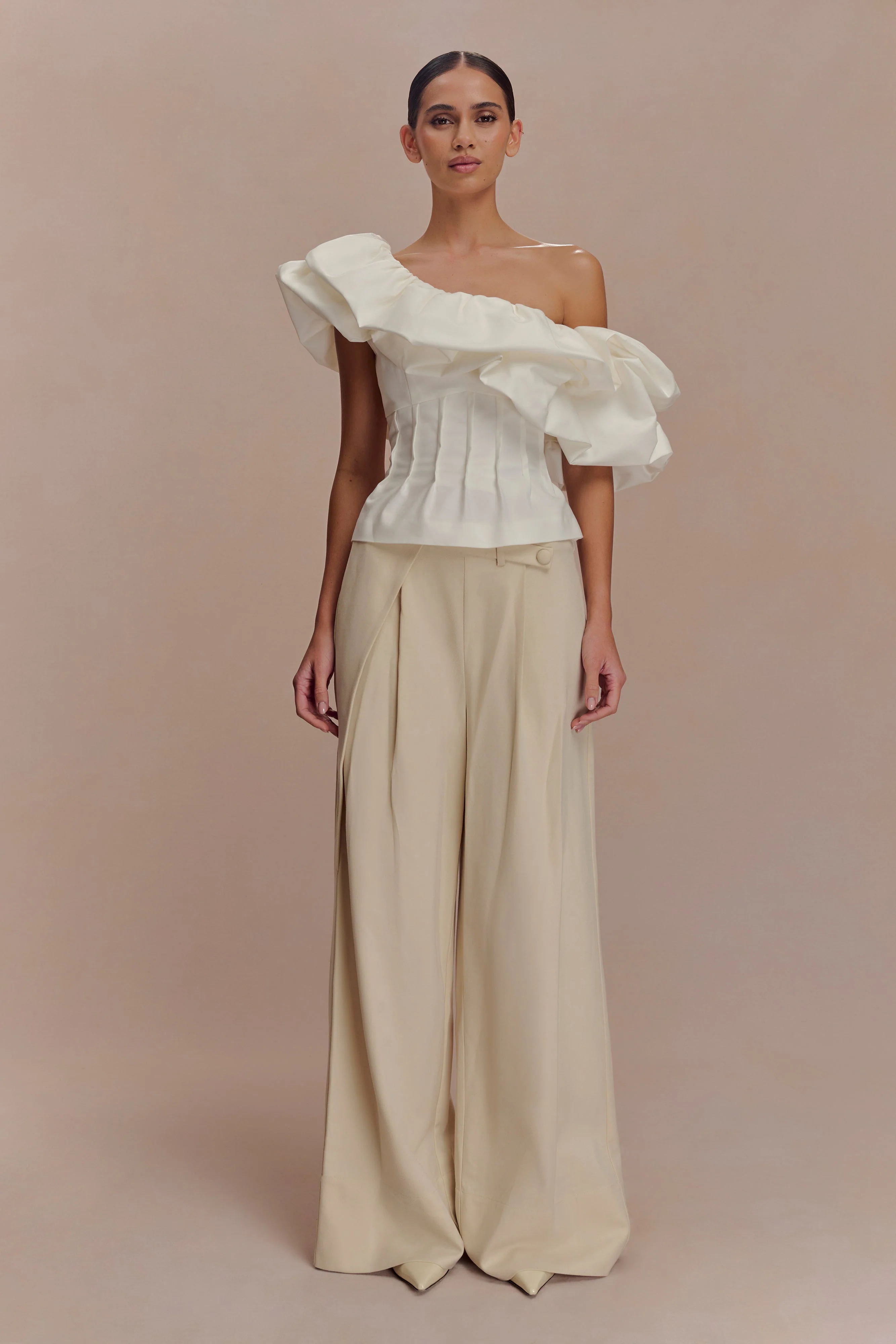 Debbie One Shoulder Bubble Top - White - Image 5