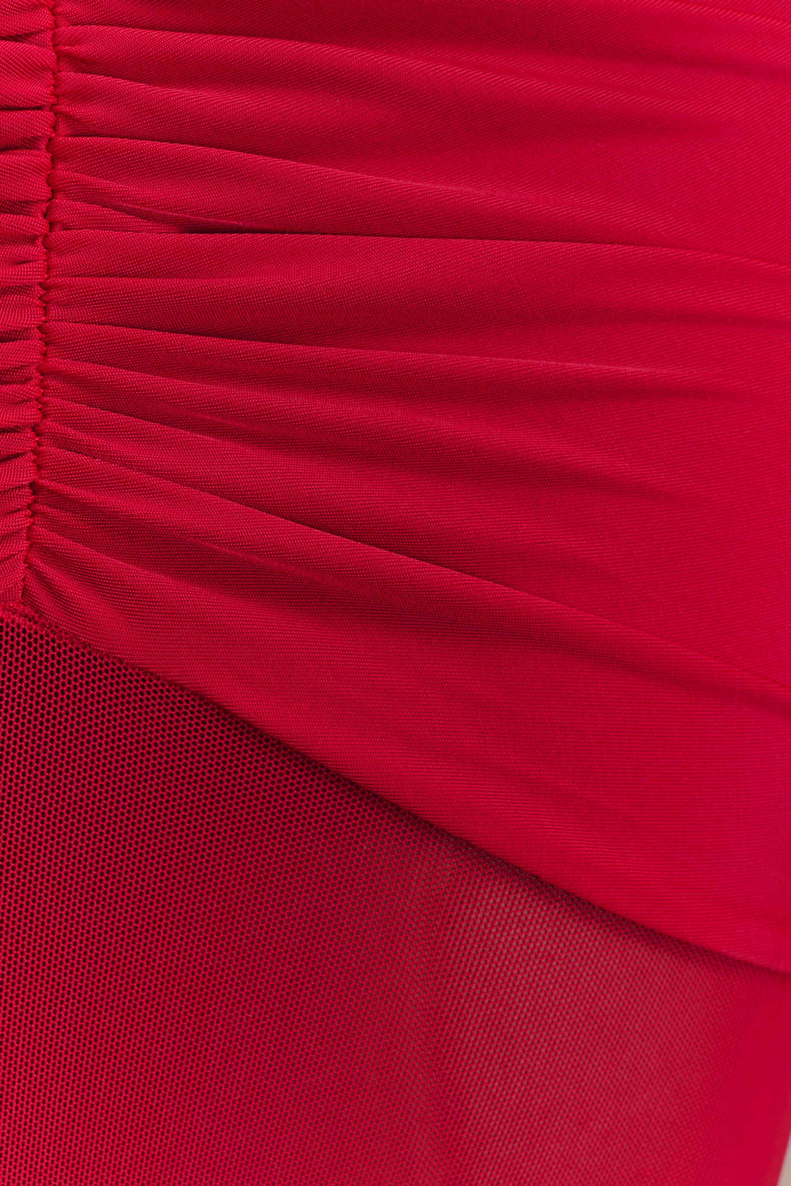 Delaney Slinky And Mesh Maxi Dress - Red - Image 3