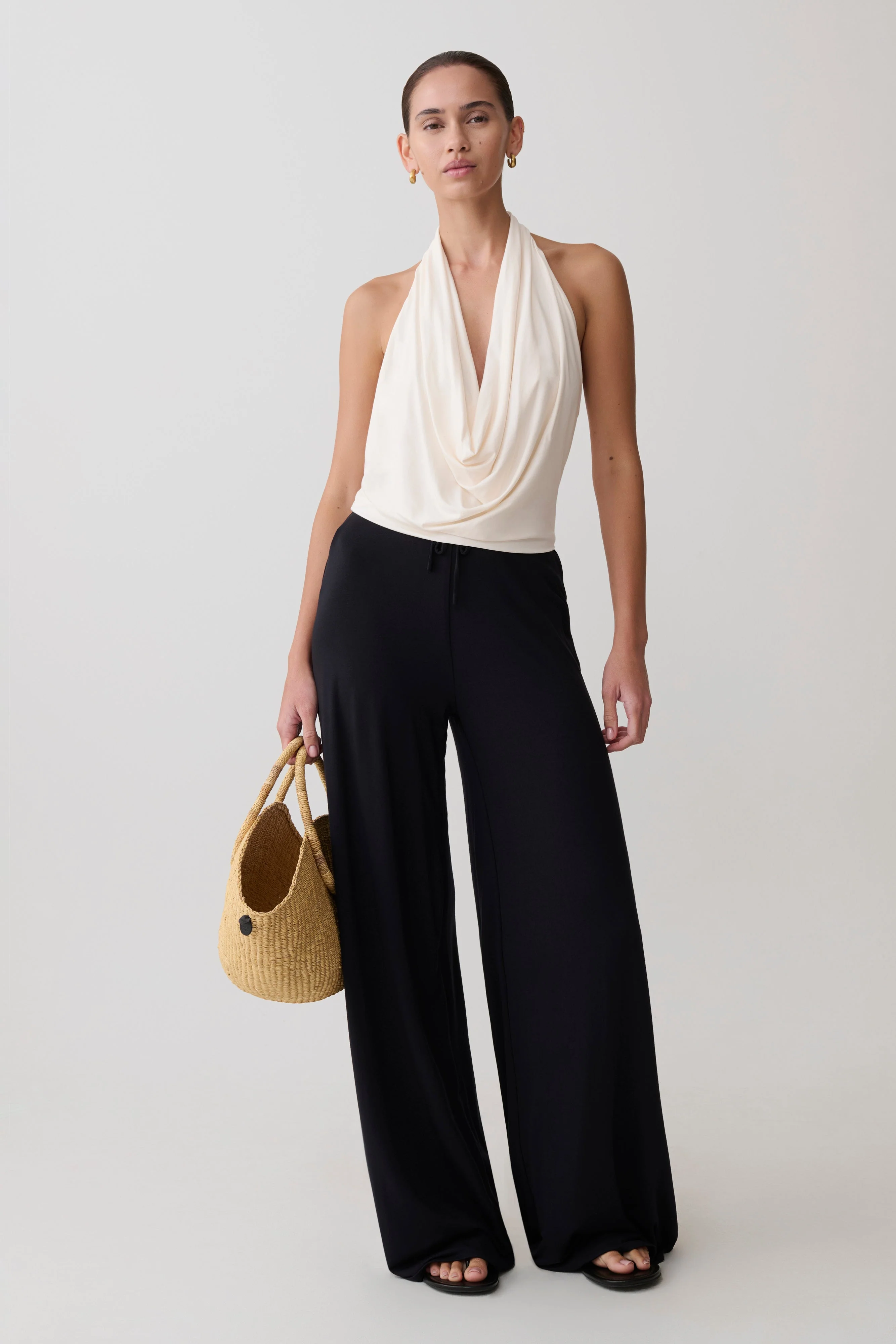 Dewi Wide Leg Modal Pants - Black - Image 5