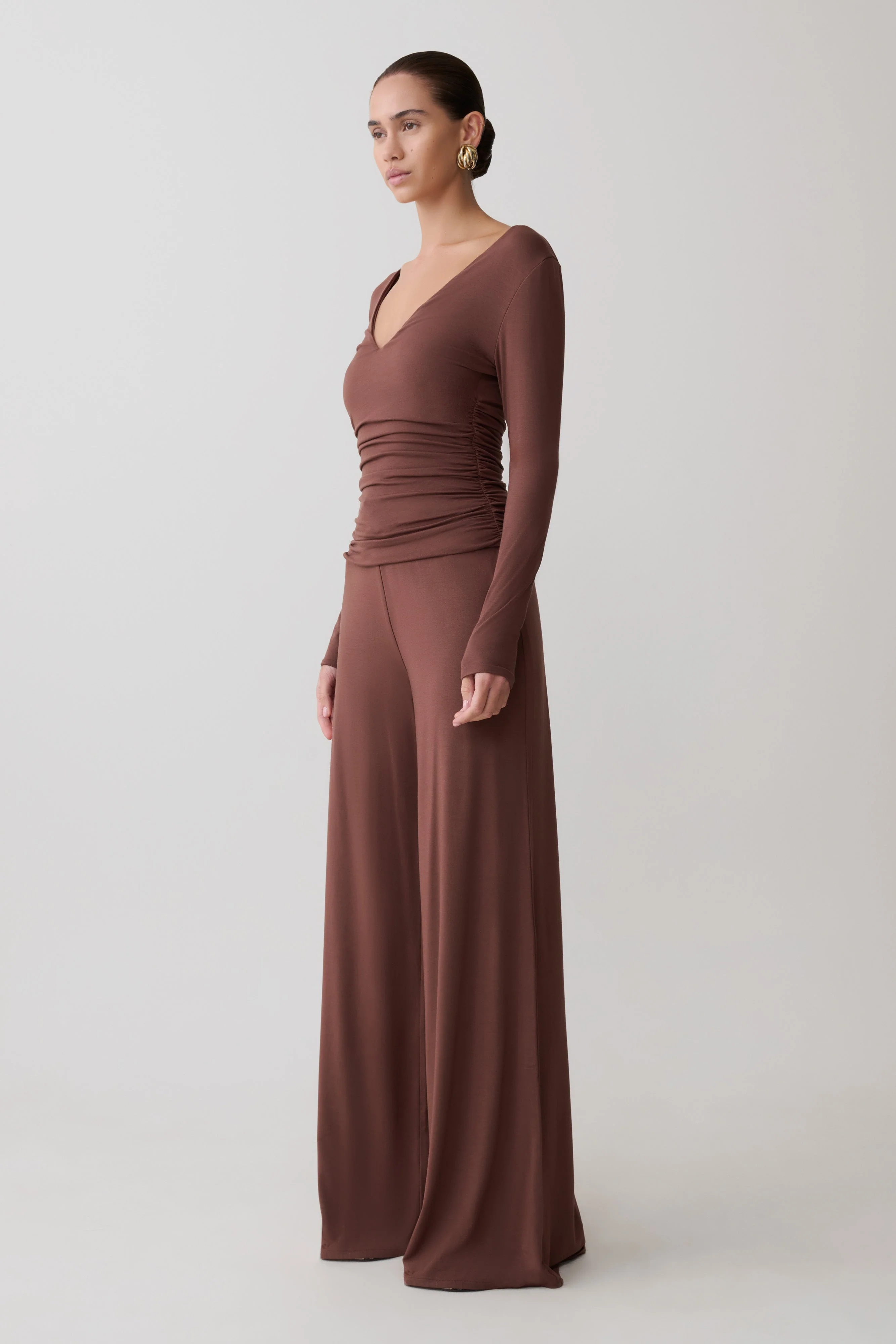 Dewi Wide Leg Modal Pants - Chocolate - Image 3