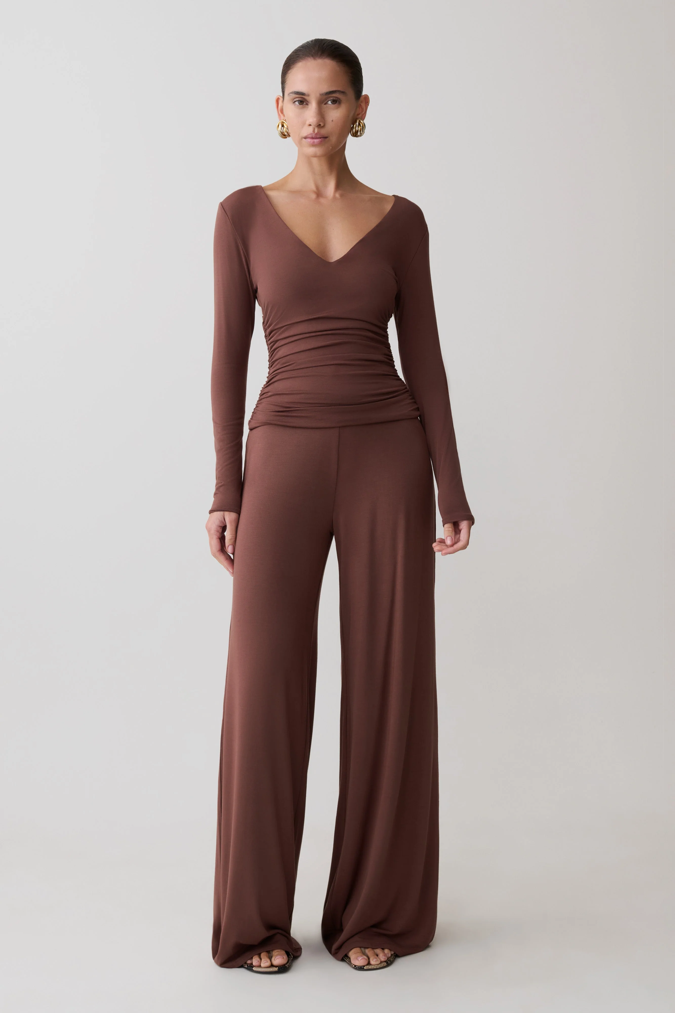 Dewi Wide Leg Modal Pants - Chocolate - Image 4