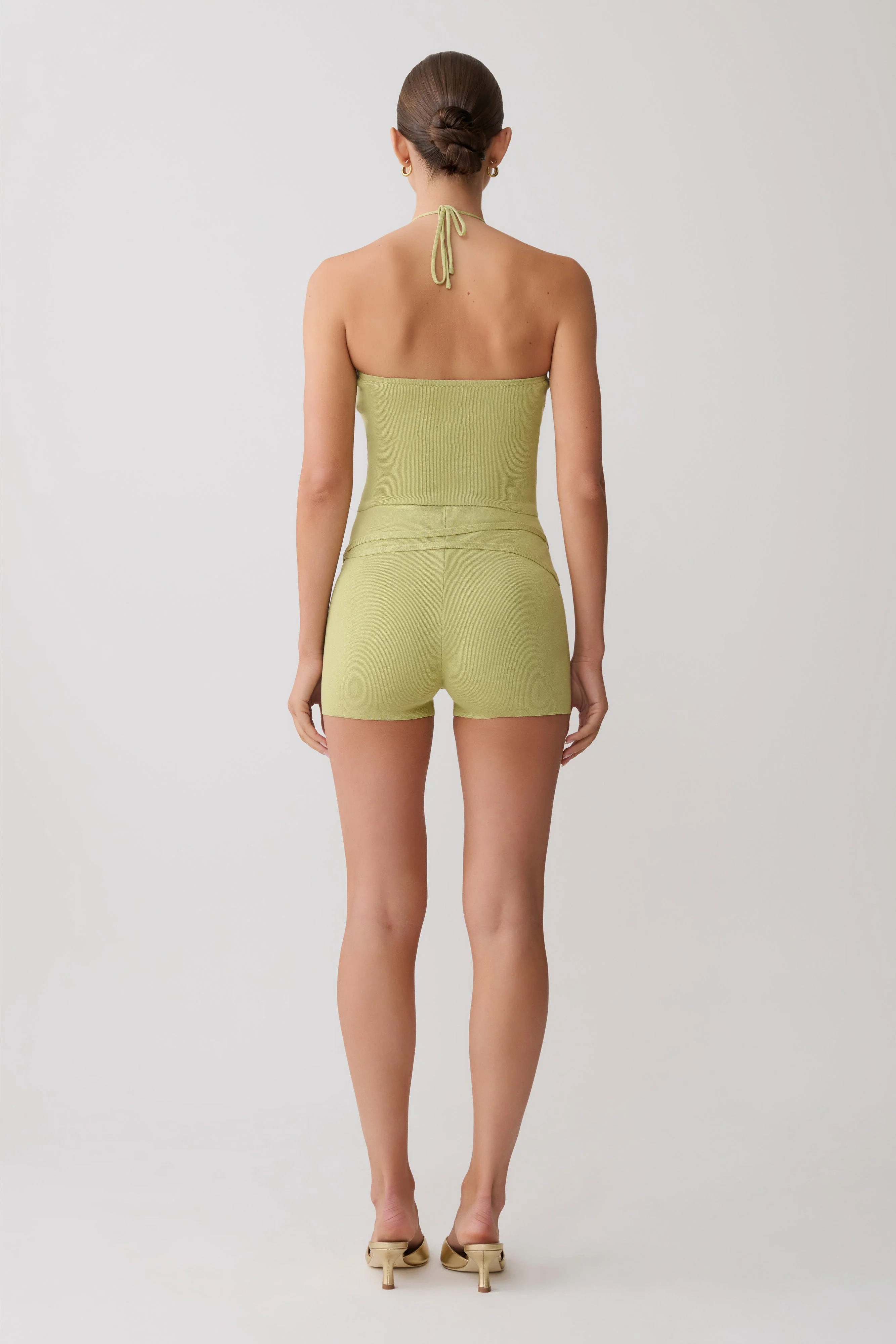 Dimitri Mini Knit Shorts With Belt - Light Olive - Image 2
