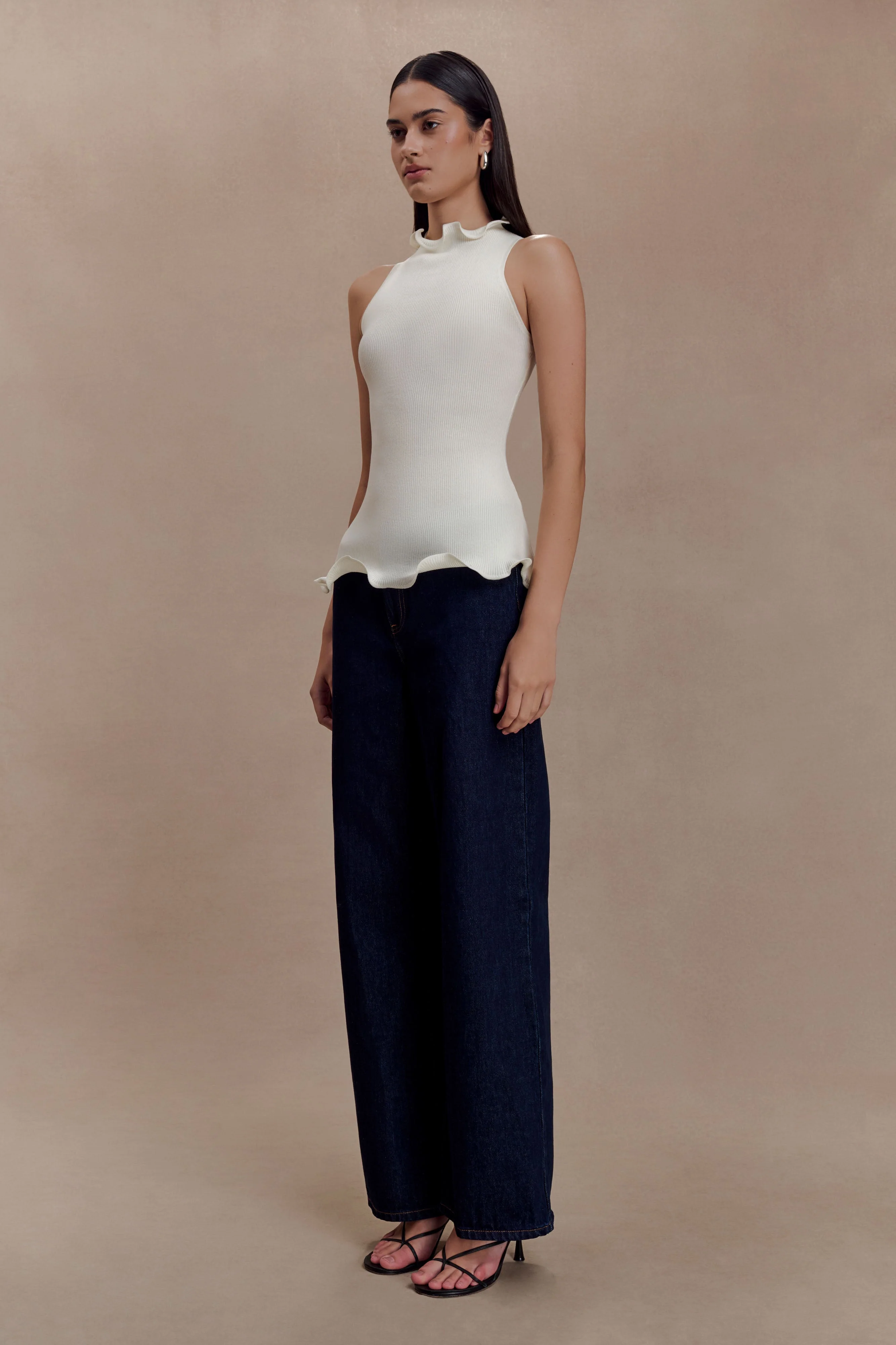 Diya Ribbed Sleeveless Top With Wire Hem - Ivory - Image 4