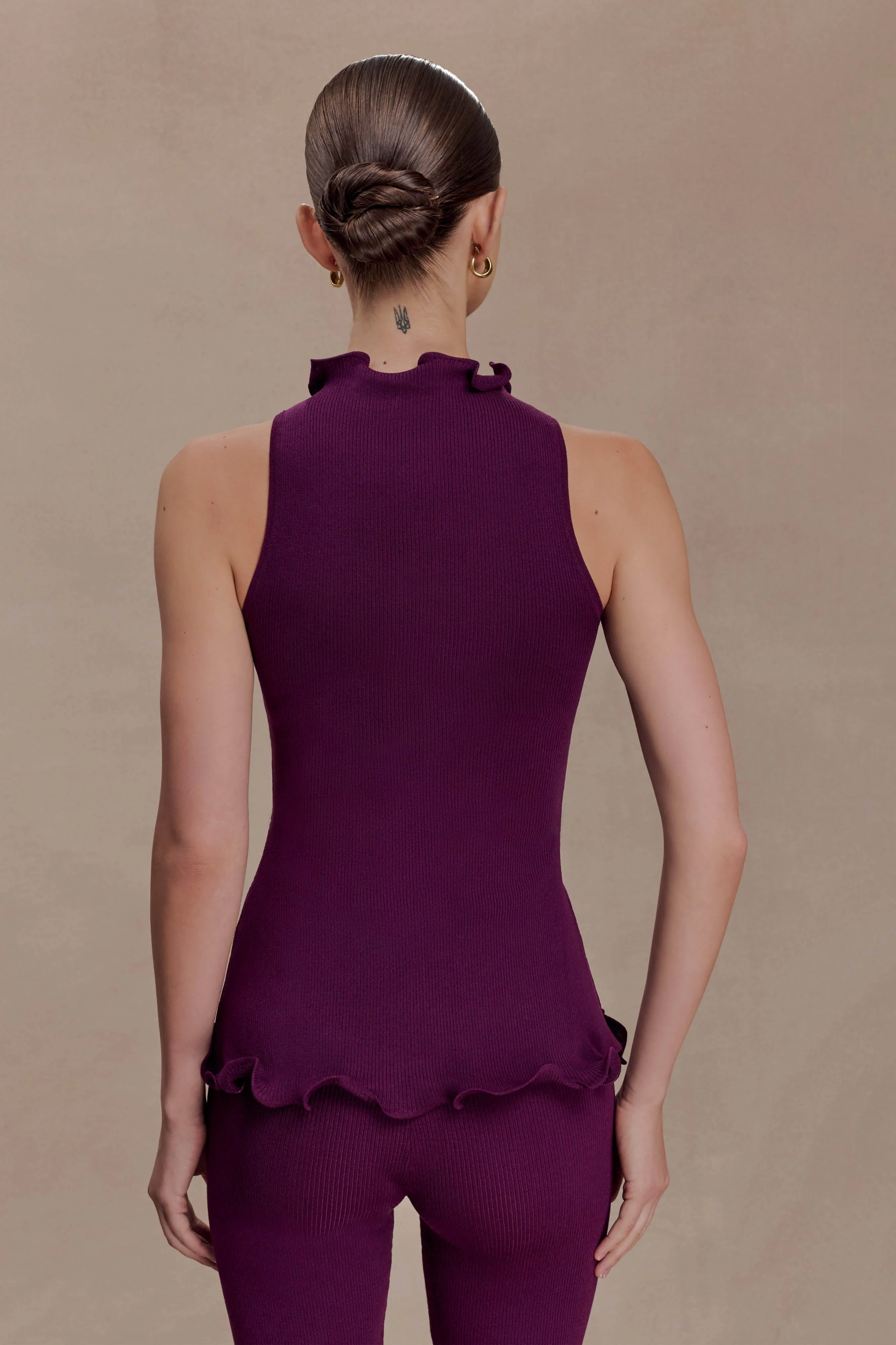 Diya Ribbed Sleeveless Top With Wire Hem - Plum - Image 2