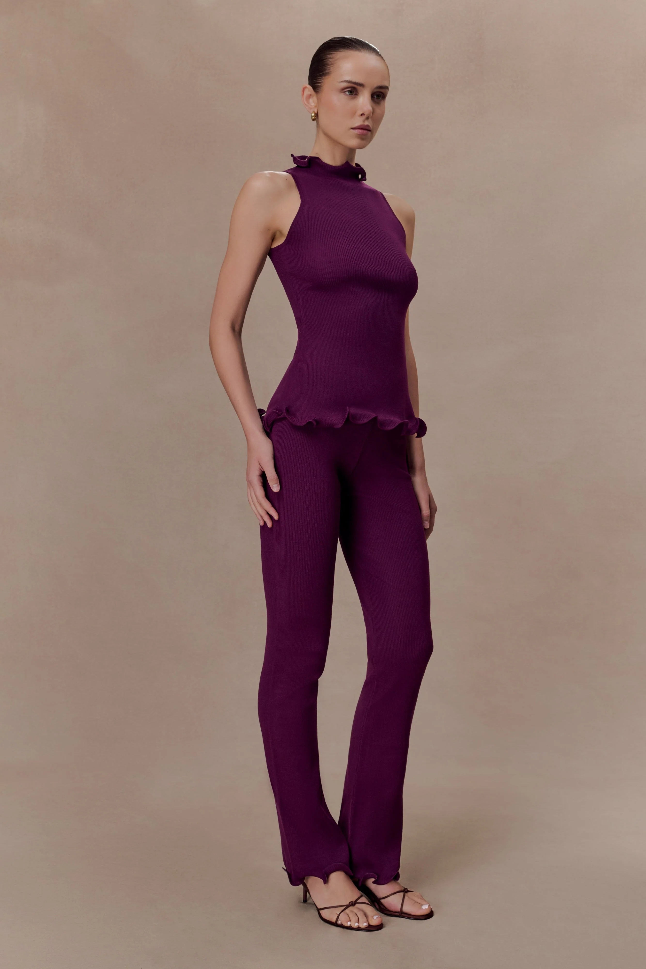 Diya Ribbed Sleeveless Top With Wire Hem - Plum - Image 4