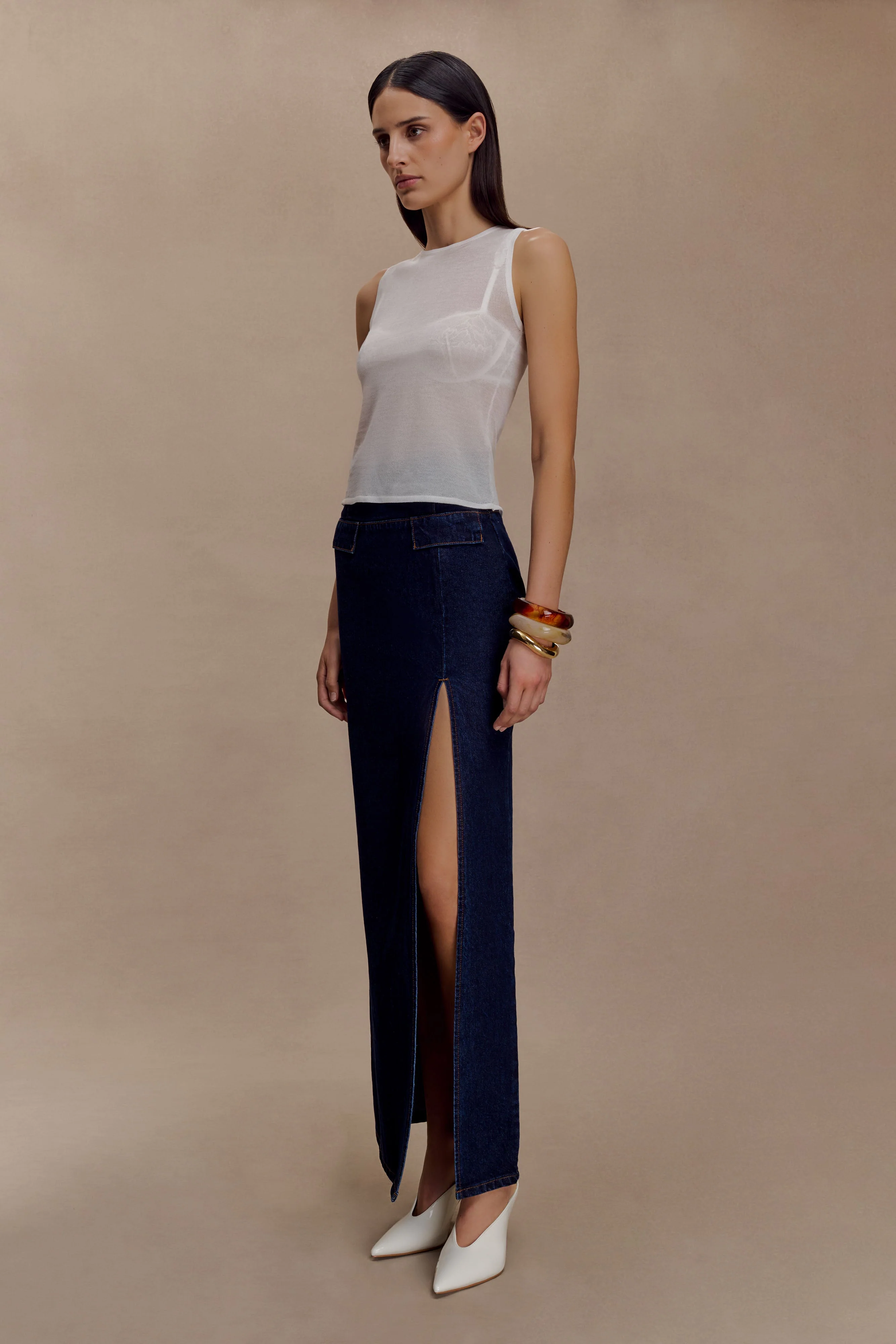 Dollie Sheer Knit Tank Top - Ivory - Image 10
