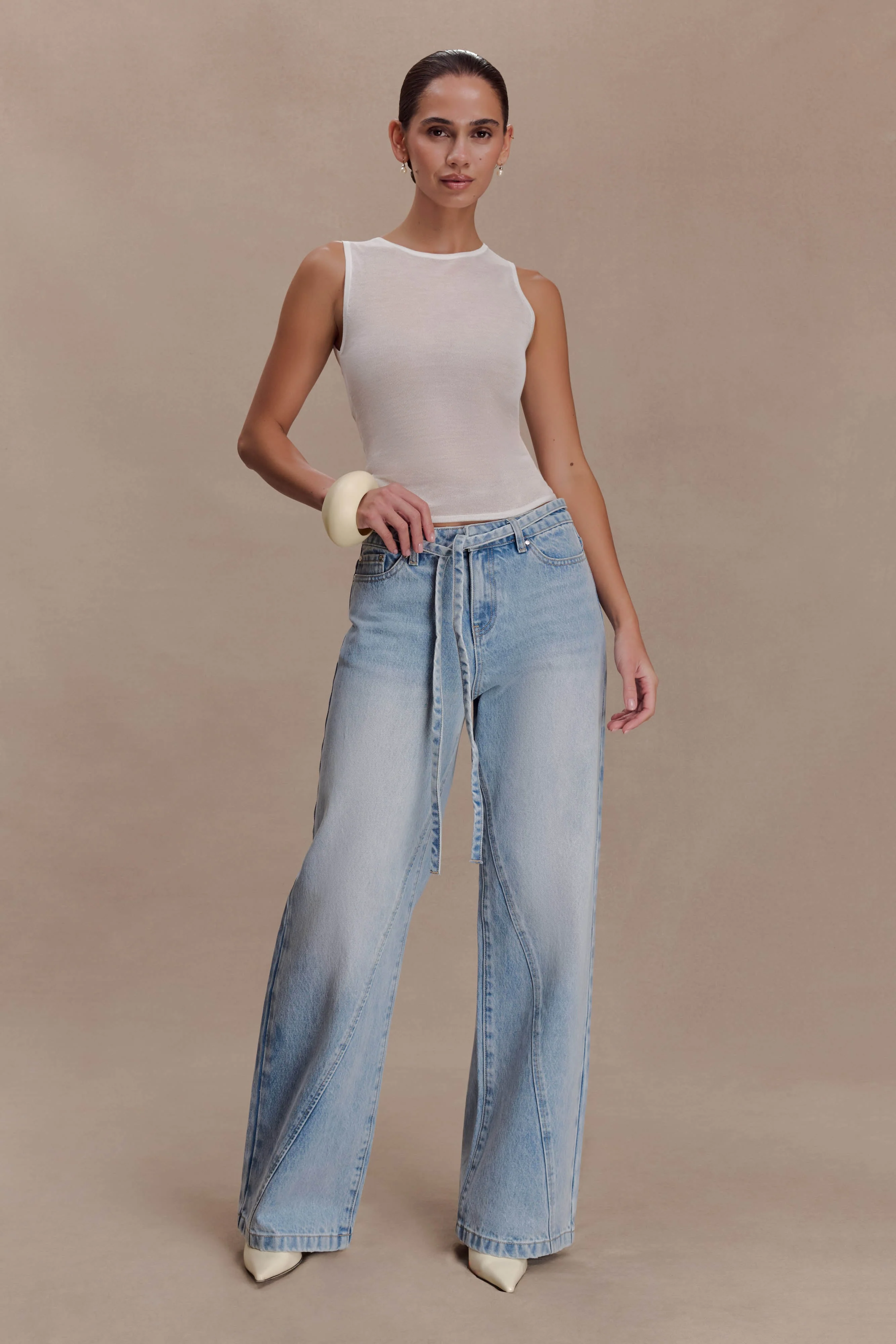 Dollie Sheer Knit Tank Top - Ivory - Image 4