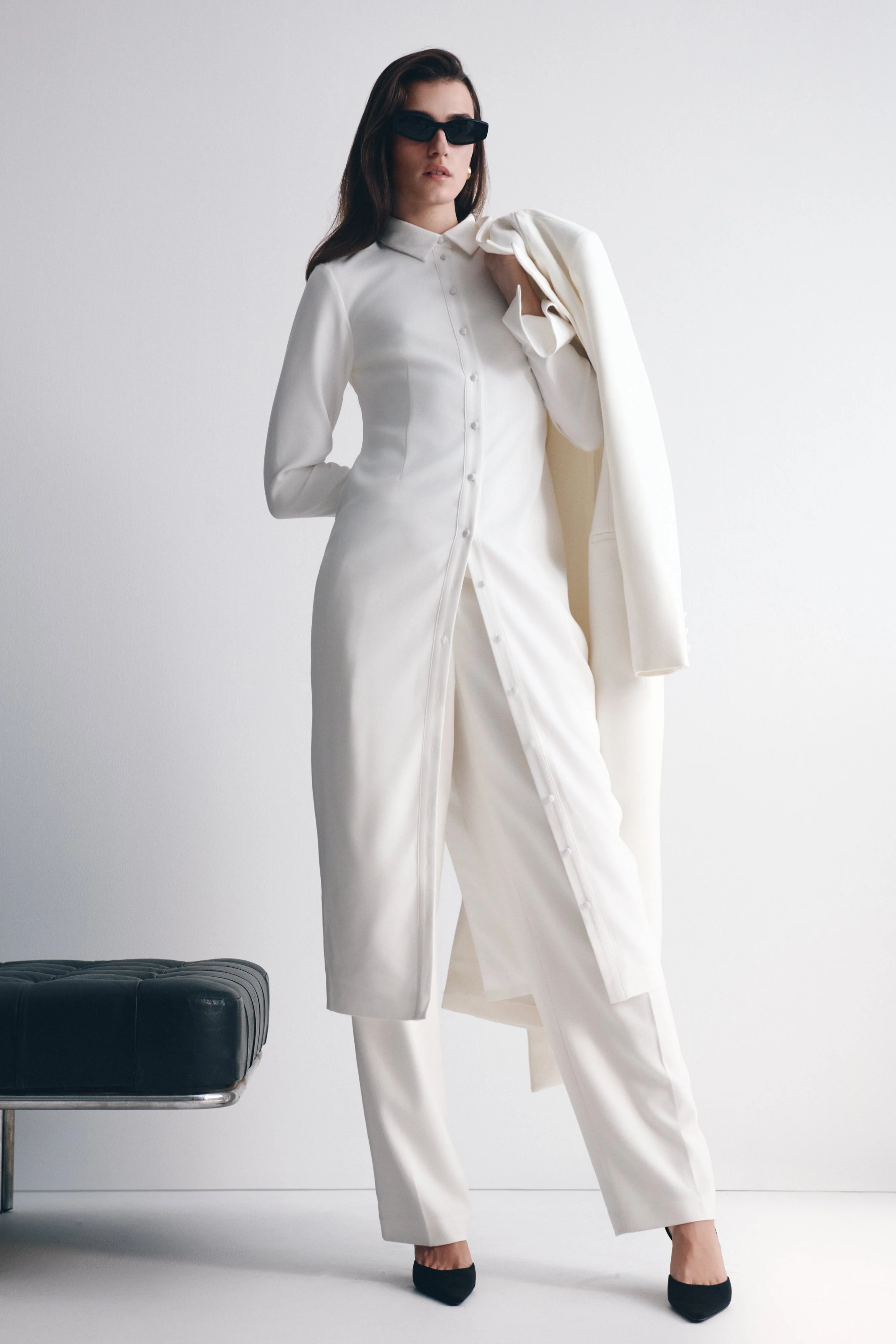 Dorian Fitted Shirt Midi Dress - White - Image 2