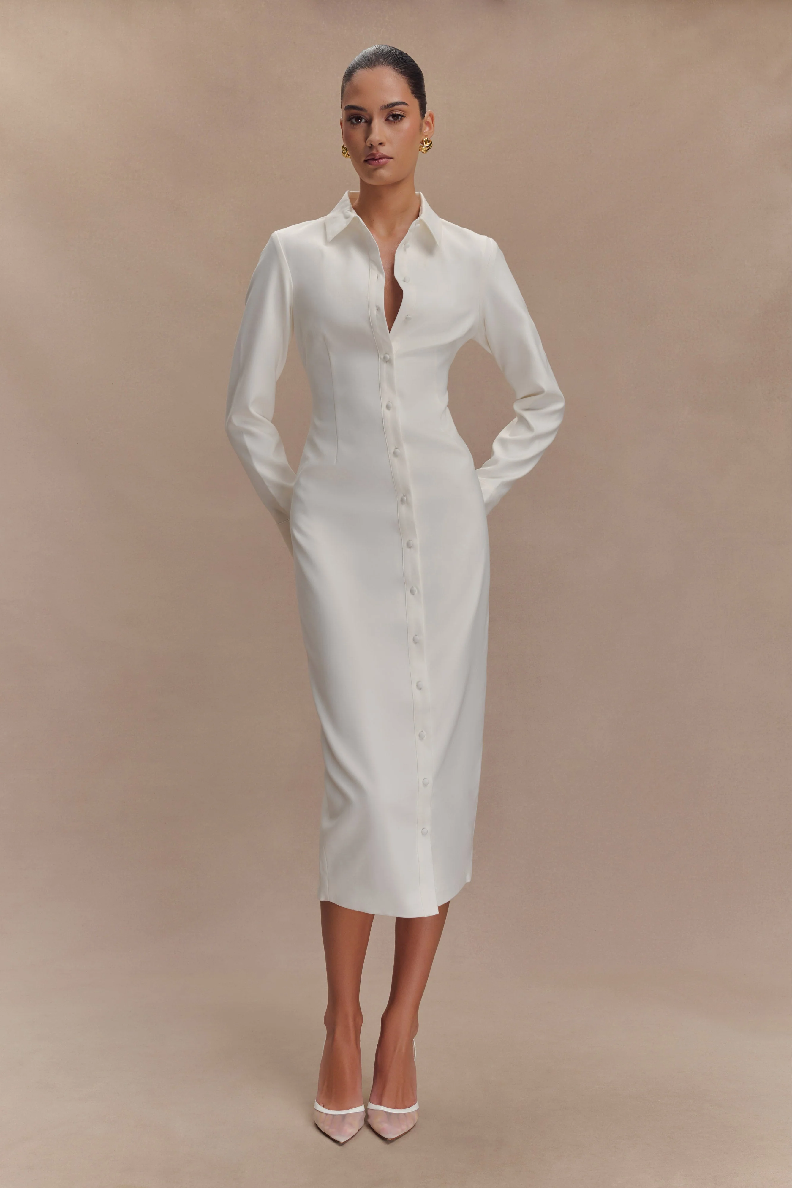 Dorian Fitted Shirt Midi Dress - White - Image 7
