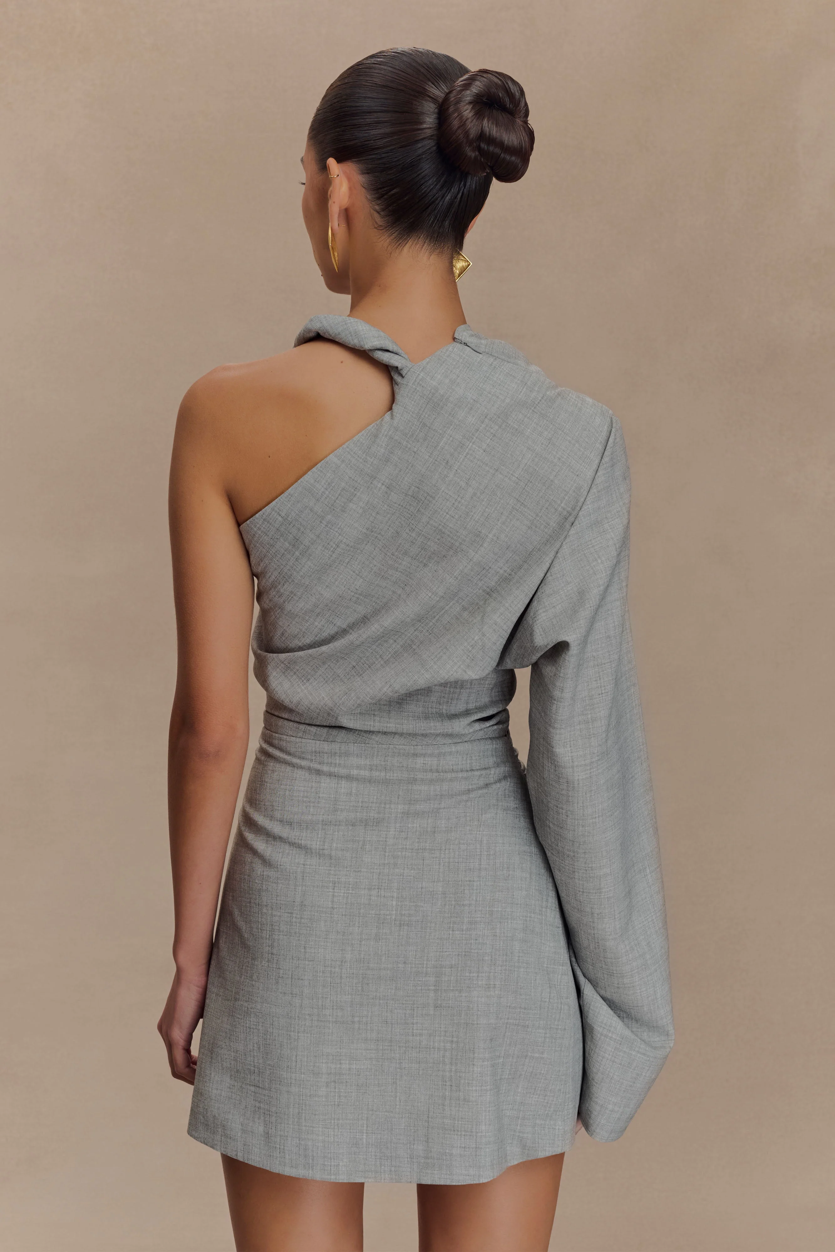 Dorian Twist Shoulder Mini Dress - Charcoal Marle - Image 2