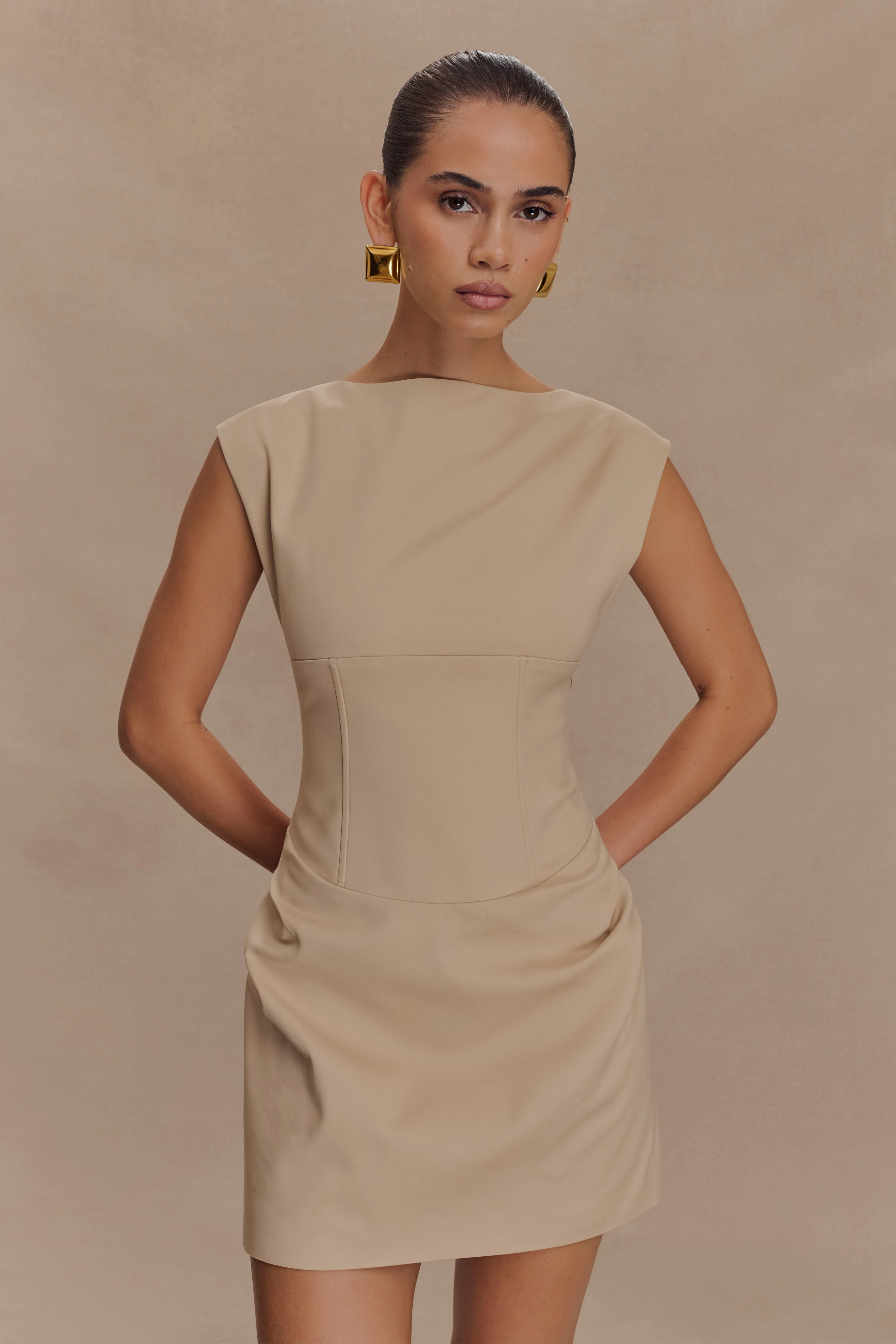 Doris Sleeveless Mini Dress - Camel - Image 4