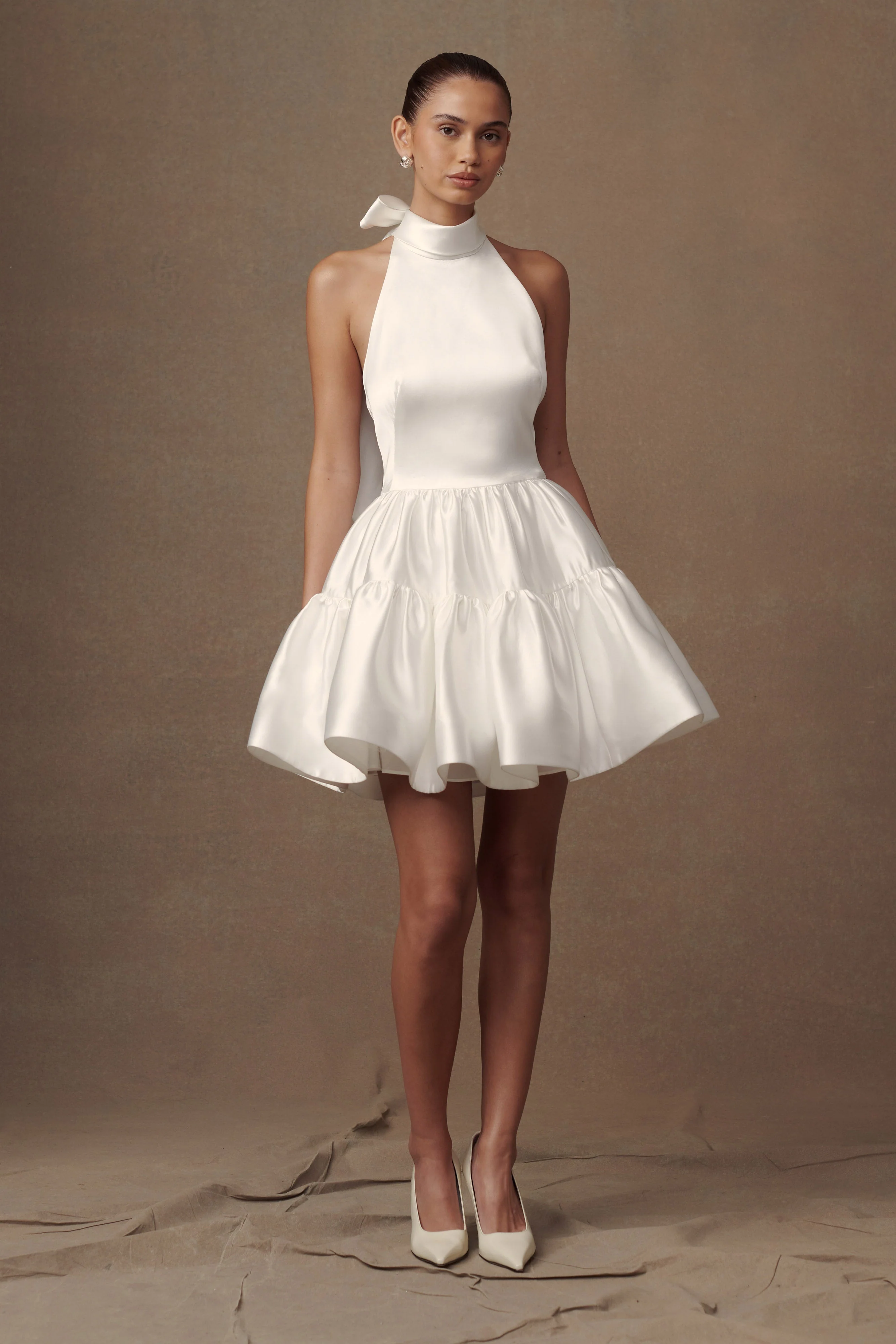Dorota Satin Halter Mini Dress - White - Image 5