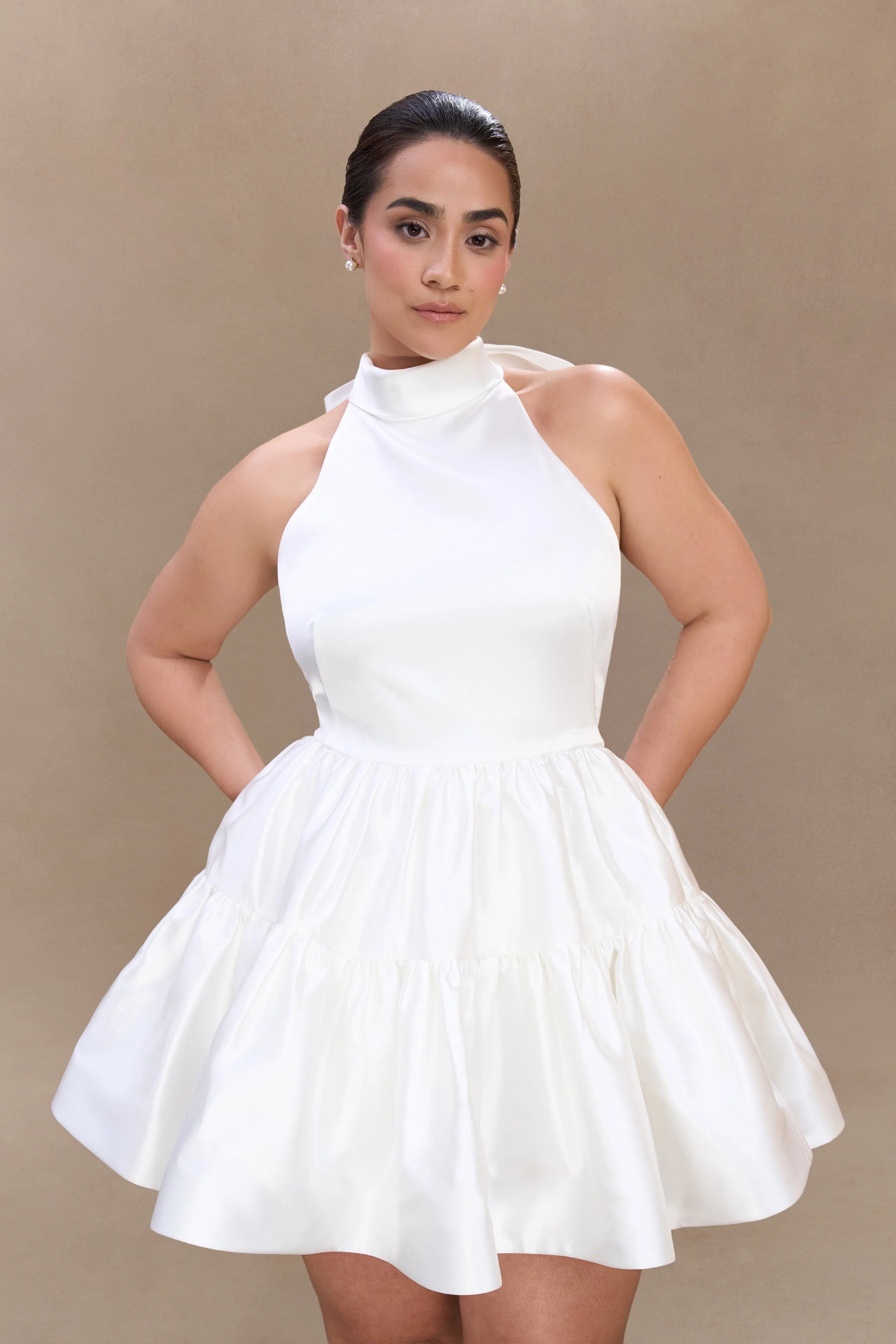 Dorota Satin Halter Mini Dress - White - Image 9