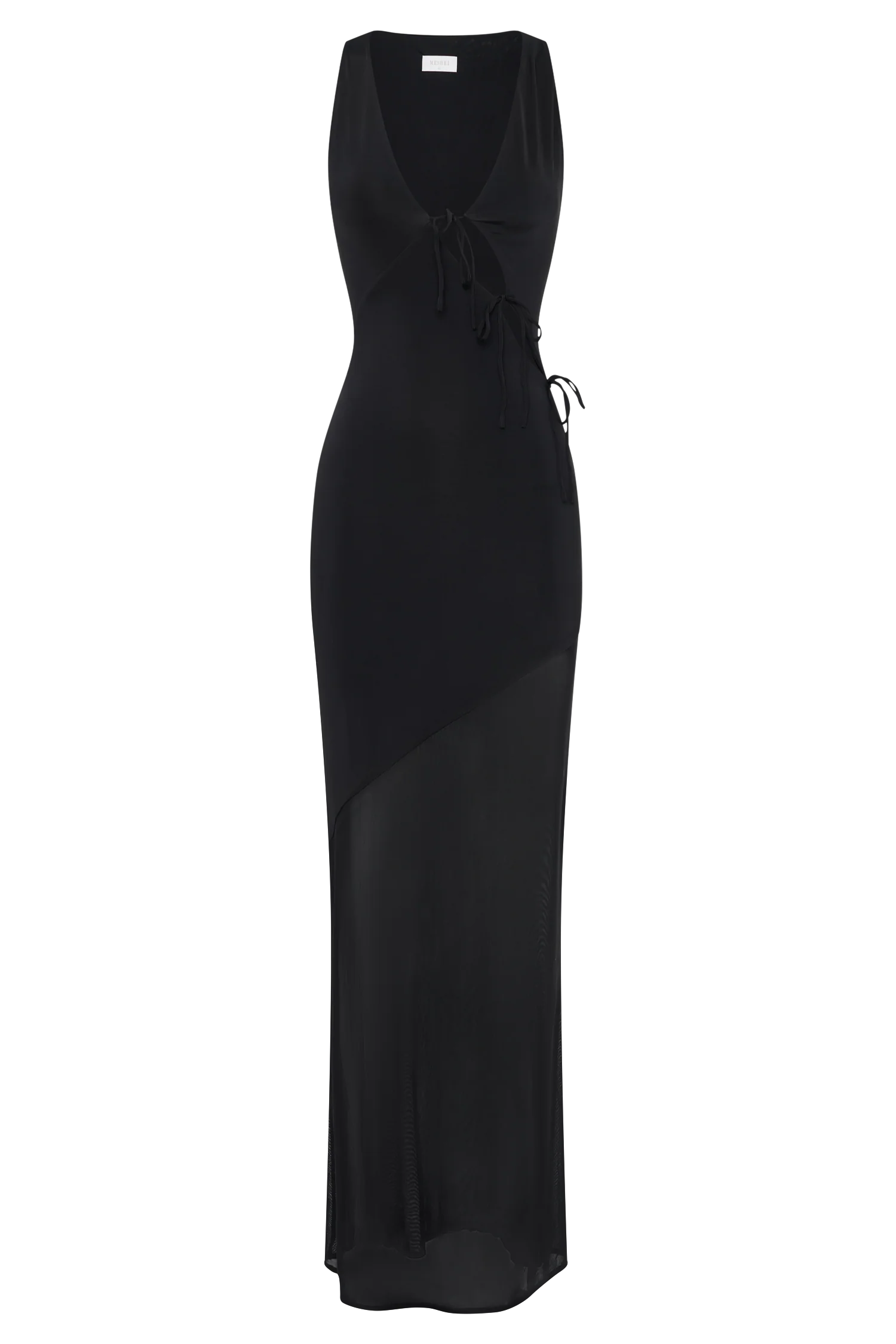 Dove Slinky And Mesh Maxi Dress - Black - Image 8