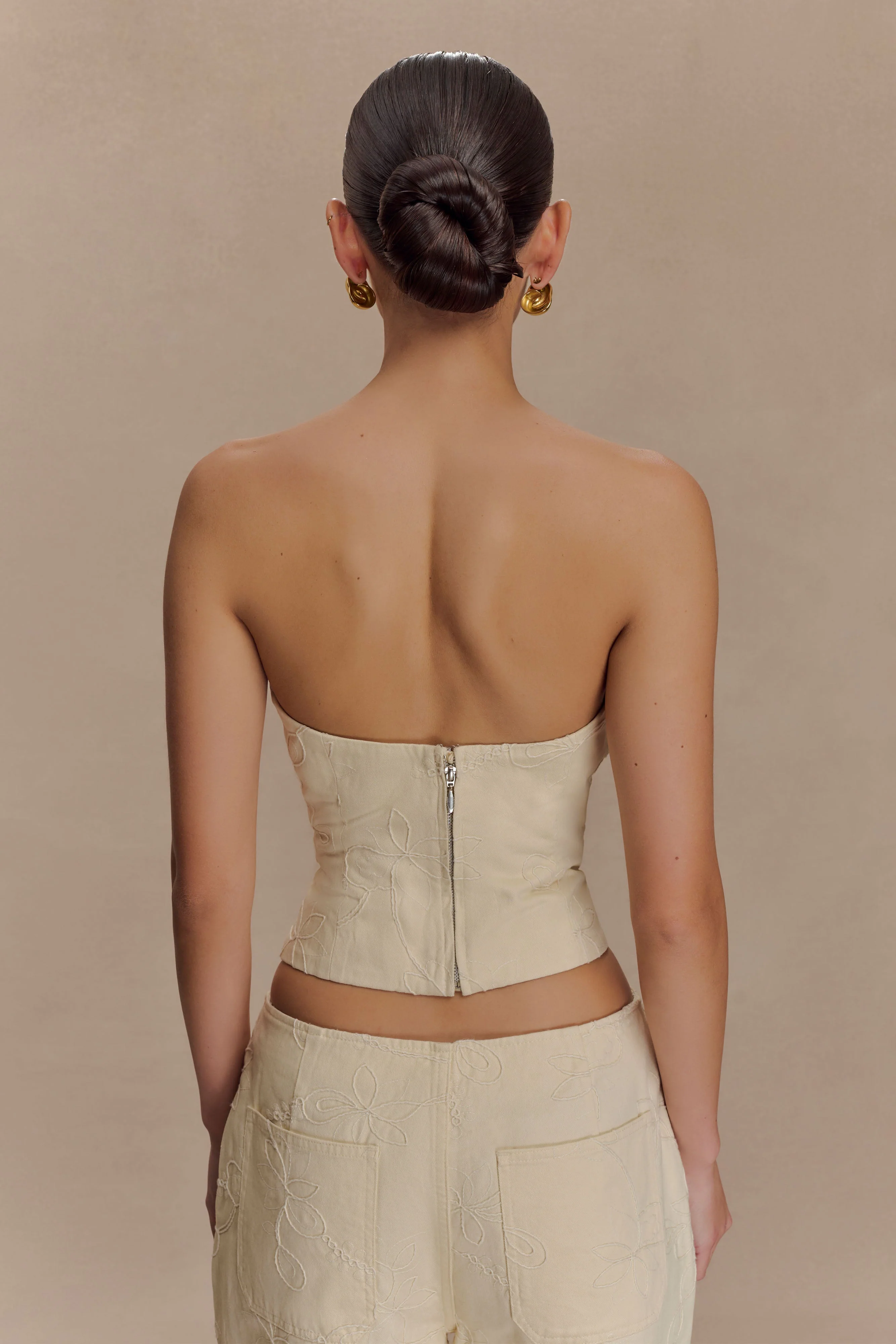 Ebony Embroidered Denim Corset - Cream - Image 2