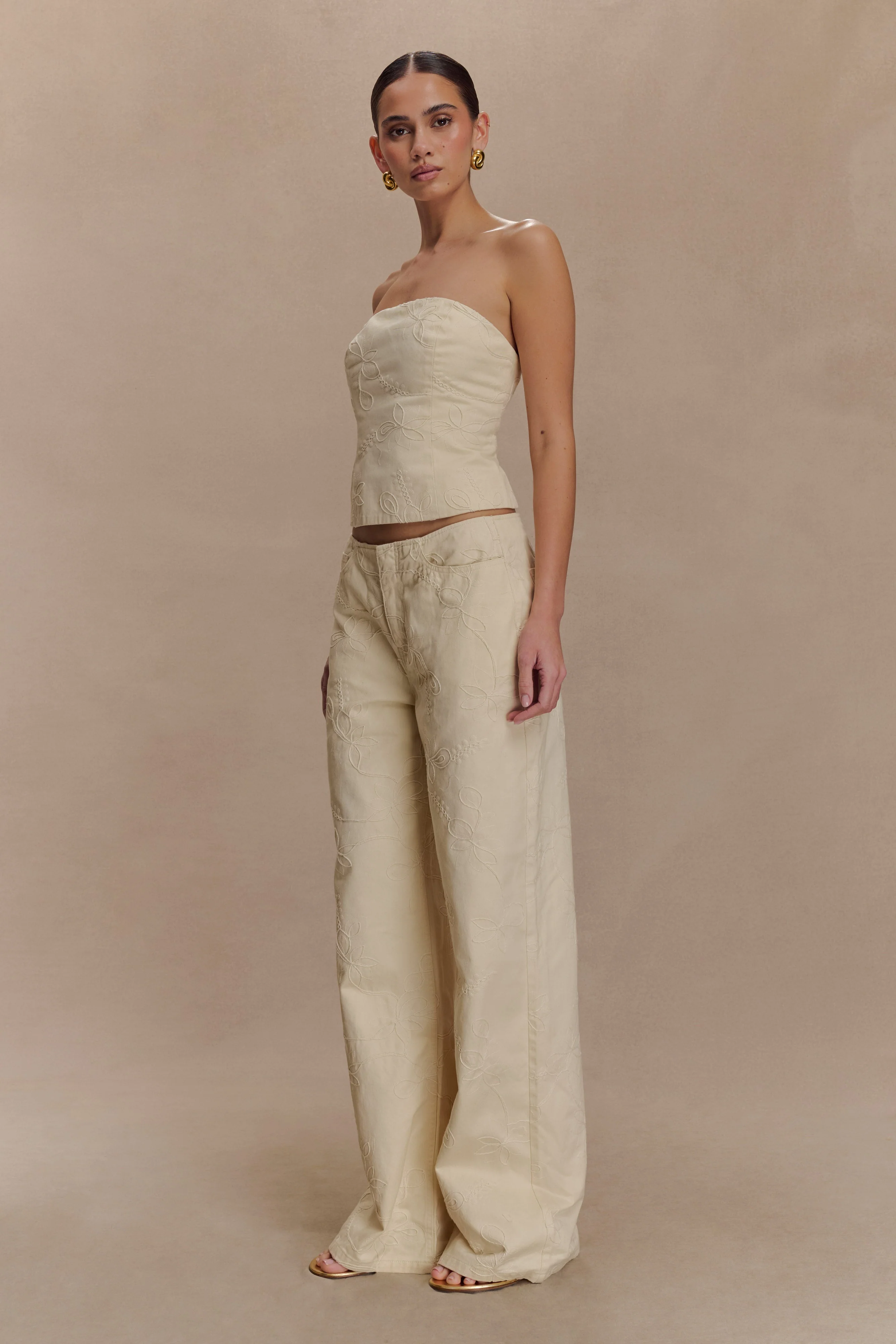 Ebony Embroidered Denim Corset - Cream - Image 3